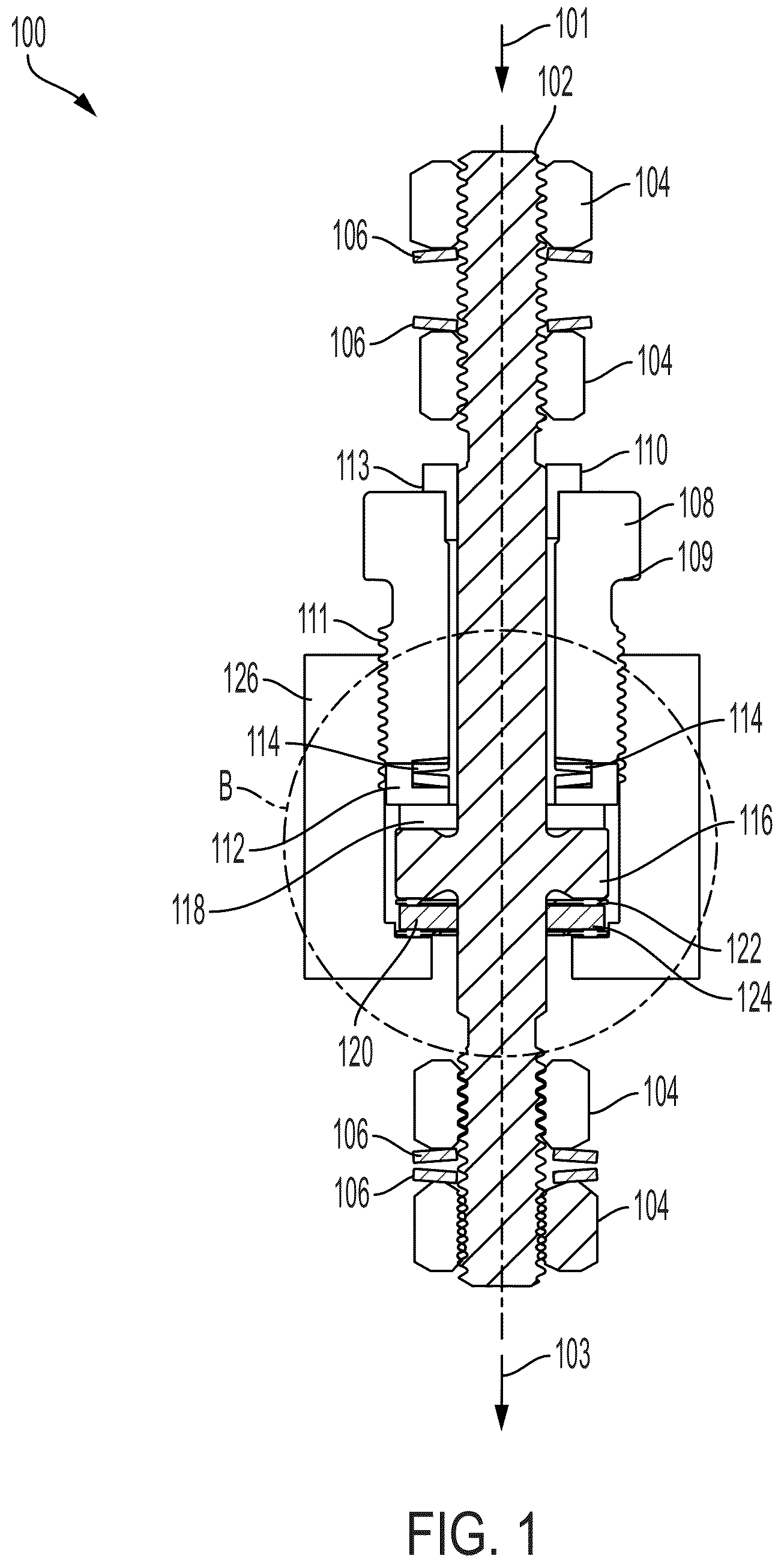 Patent US12102990 Figure 1 – Apparatus for an electric feedthrough suitable for use with various pressure vessels environments