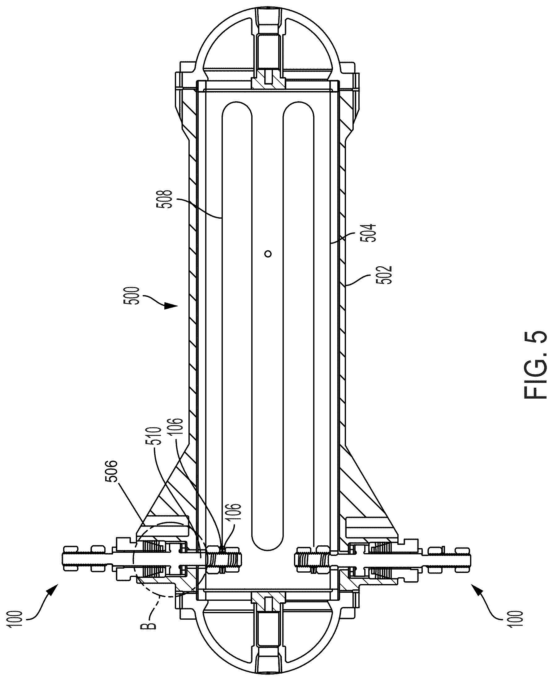 Patent US12102990 Figure 5 – Apparatus for an electric feedthrough suitable for use with various pressure vessels environments
