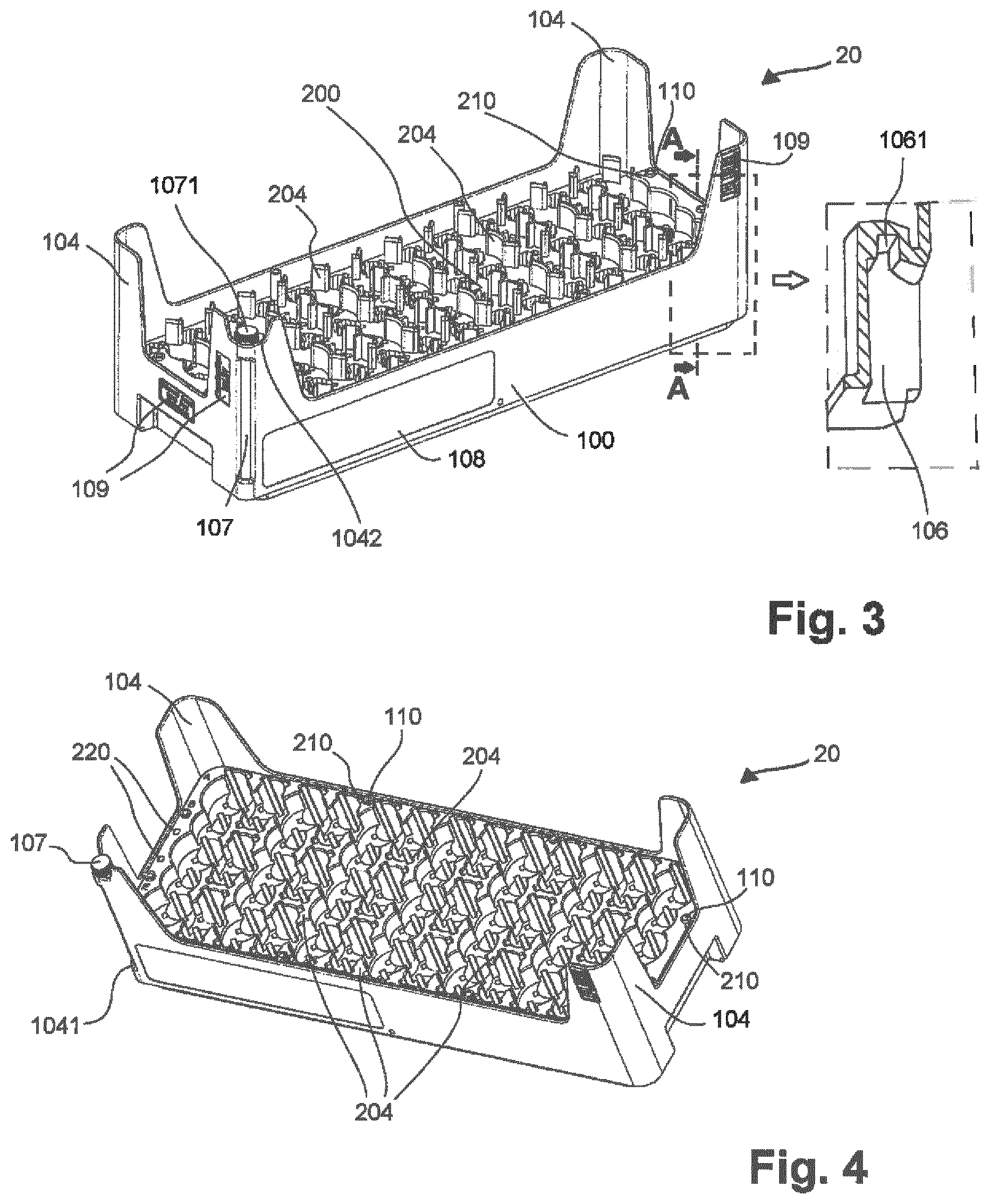Patent US12103007 Figure 2 – Base module and tray insert of a multipurpose tray for an automated processing system, multipurpose tray for an automated processing system, and method of simplified loading/unloading of a multipurpose tray into/from an automated processing system