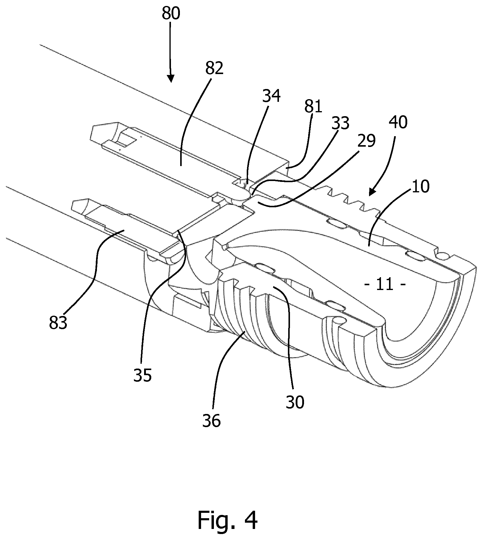 Patent US12103016 Figure 7 – Outlet nozzle for a centrifuge bowl, nozzle insert, centrifuge bowl, mounting tool, and method for mounting an outlet nozzle