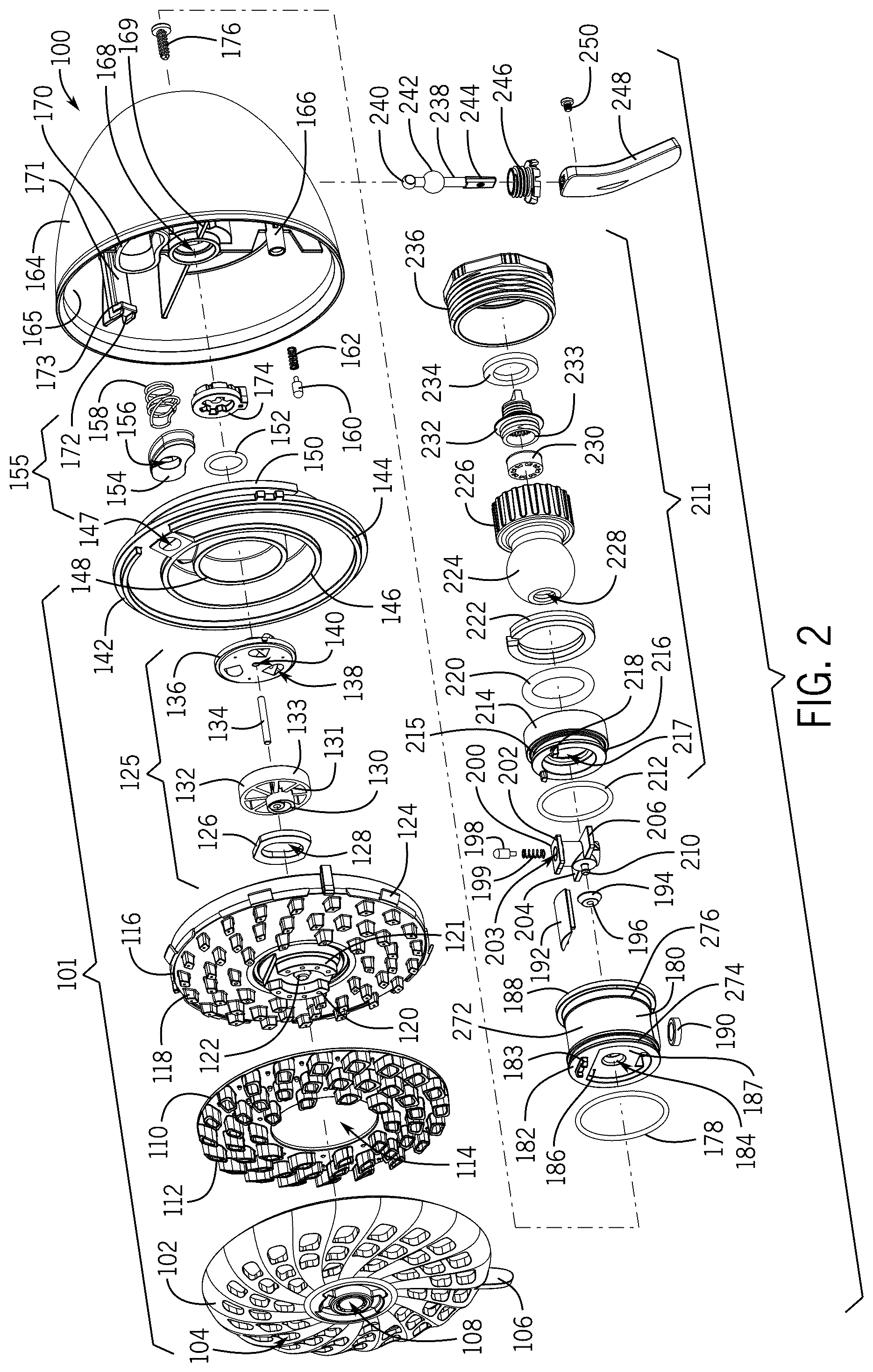Patent US12103021 Figure 2 – Pause assembly for showerheads