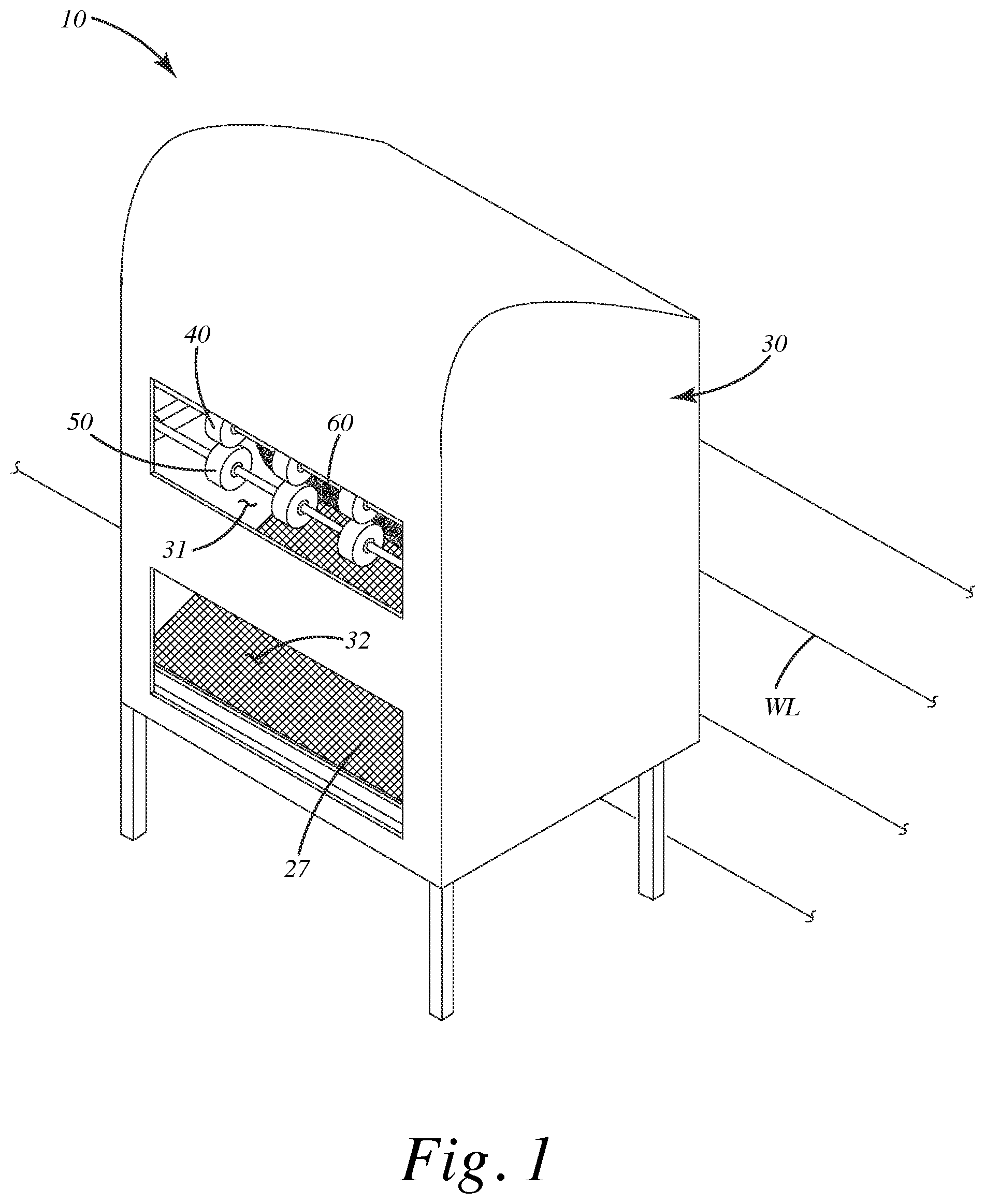 Patent US12103049 Figure 1 – Three-dimensional vehicle mat washer and related method of use