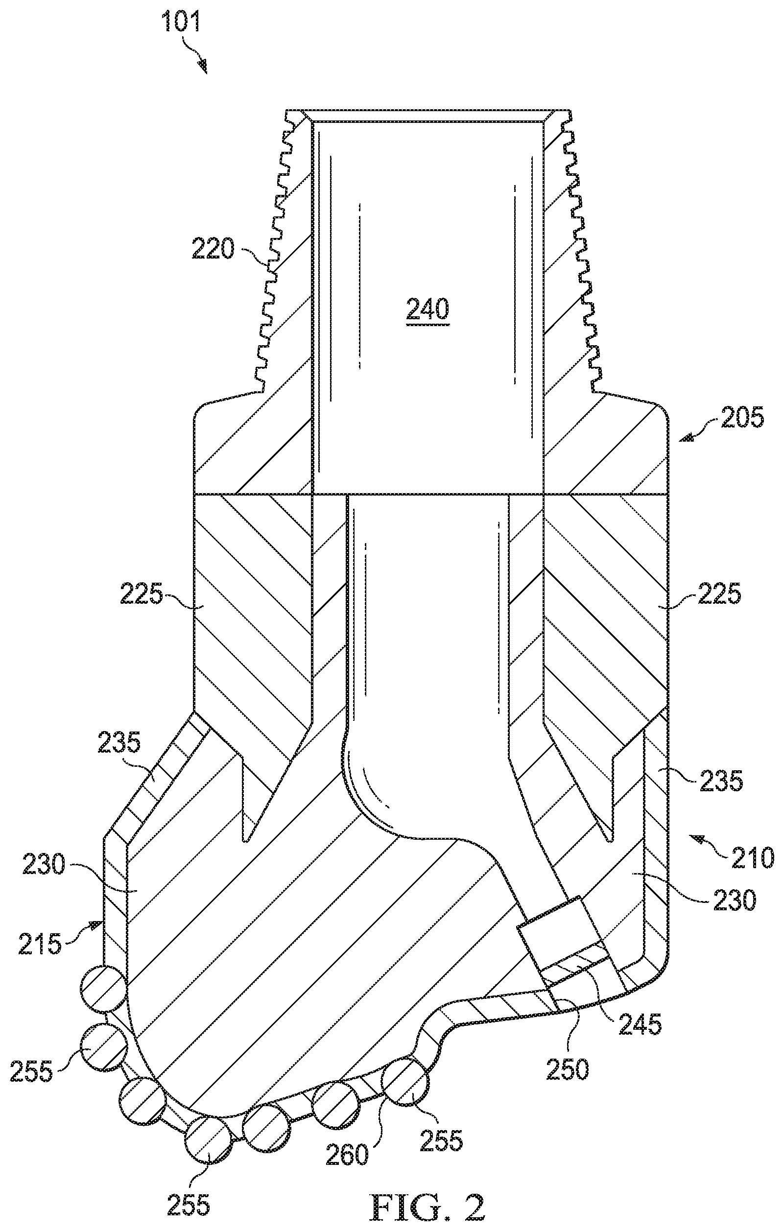 Patent US12103086 Figure 2 – Earth-boring drill bit formed by additive manufacturing