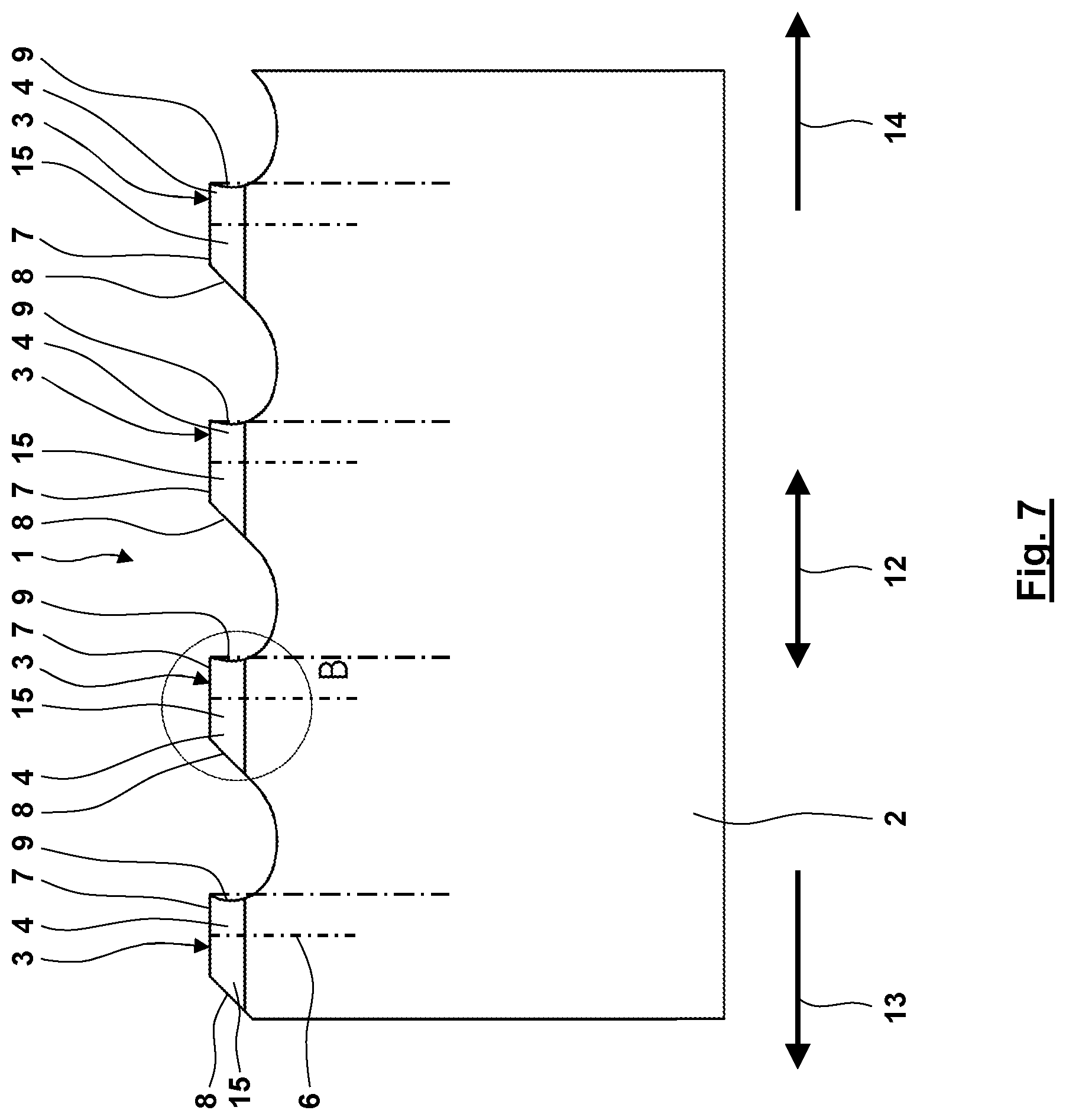 Patent US12103096 Figure 6 – Machining tool having asymmetrical teeth having cutting particles