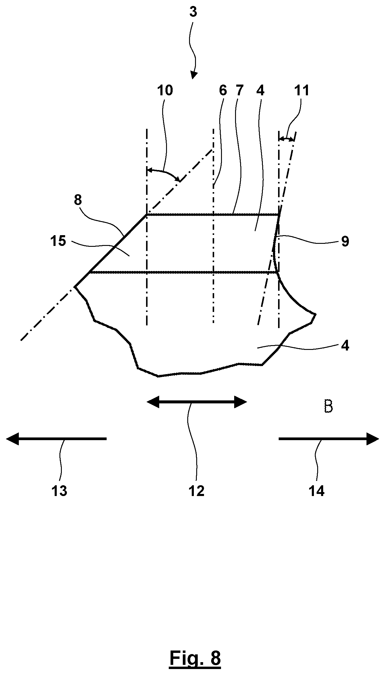 Patent US12103096 Figure 7 – Machining tool having asymmetrical teeth having cutting particles