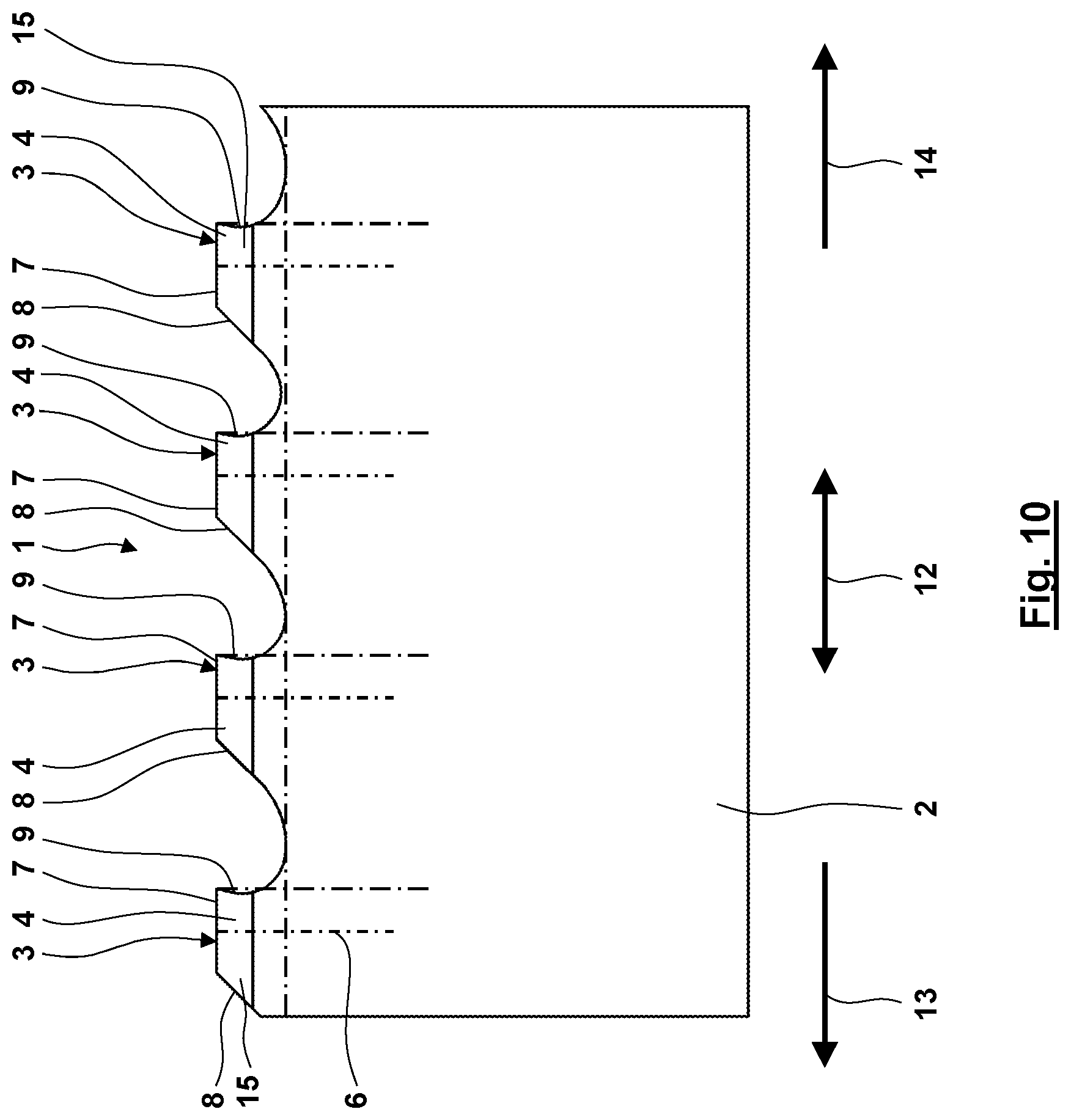 Patent US12103096 Figure 9 – Machining tool having asymmetrical teeth having cutting particles