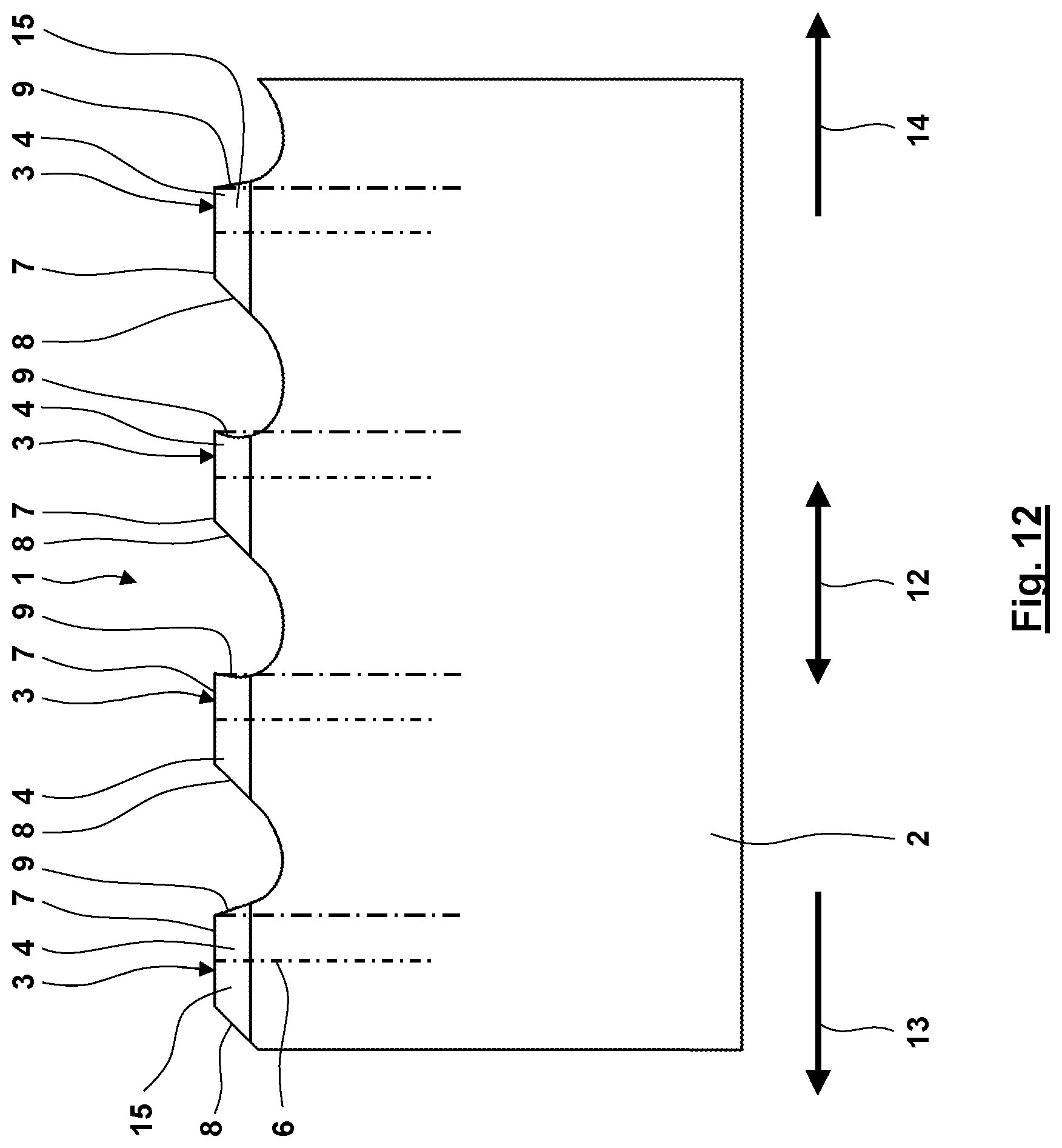 Patent US12103096 Figure 11 – Machining tool having asymmetrical teeth having cutting particles