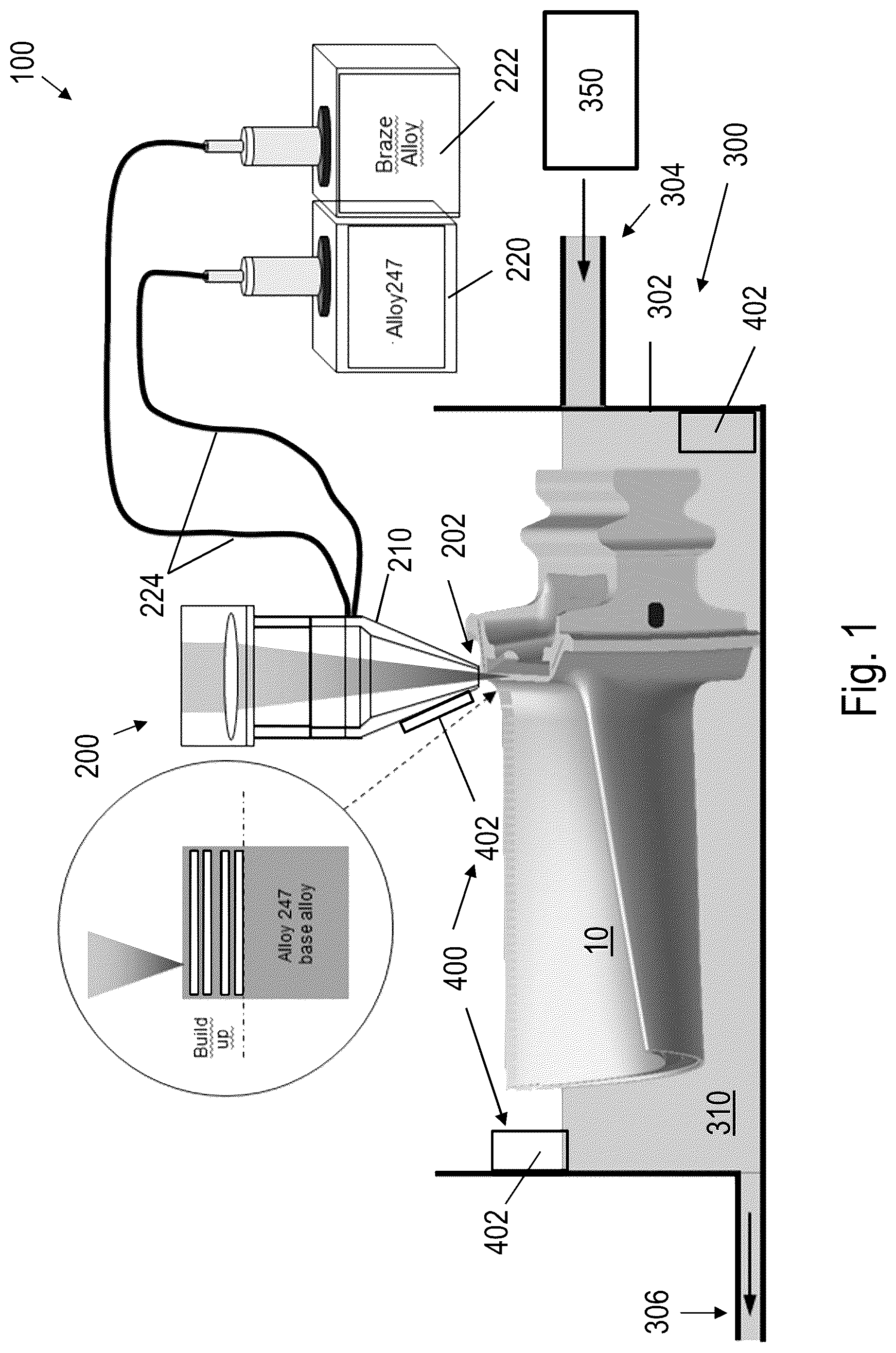 Patent US12103108 Figure 1 – Laser metal deposition of high gamma prime superalloys with cooling effect