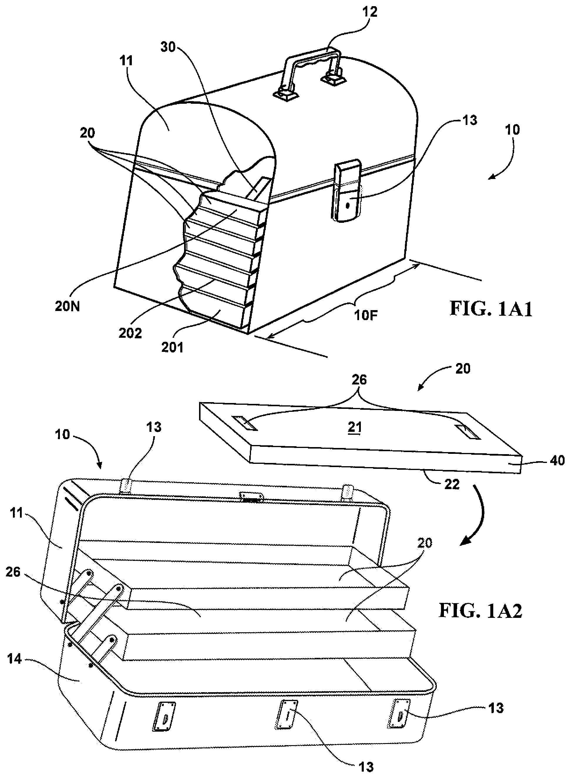 Patent US12103159 Figure 1 – Tool box having vertically stackable trays and vertically stackable trays therefore
