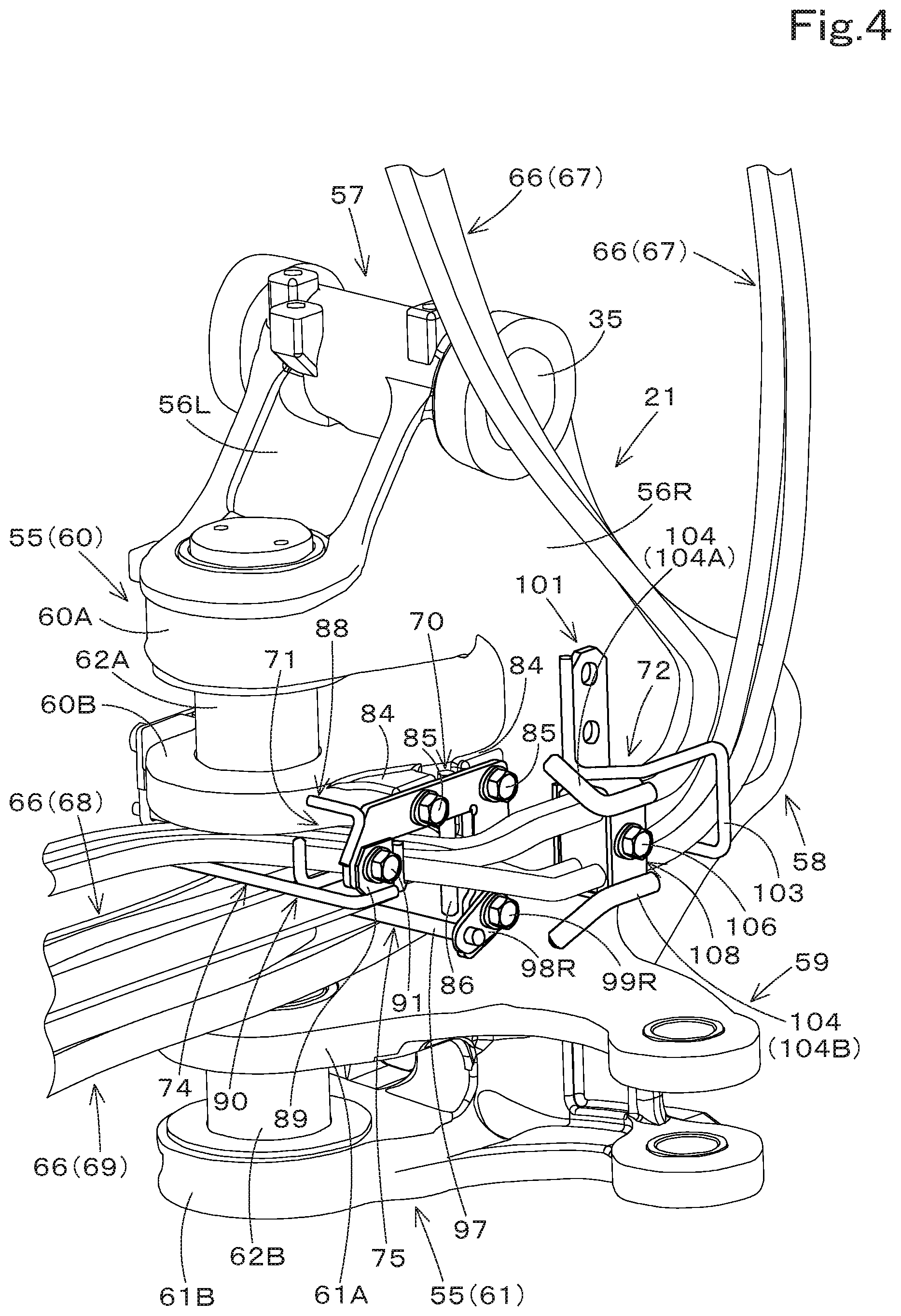 Patent US12103168 Figure 4 – Routing-member guide structure and working machine