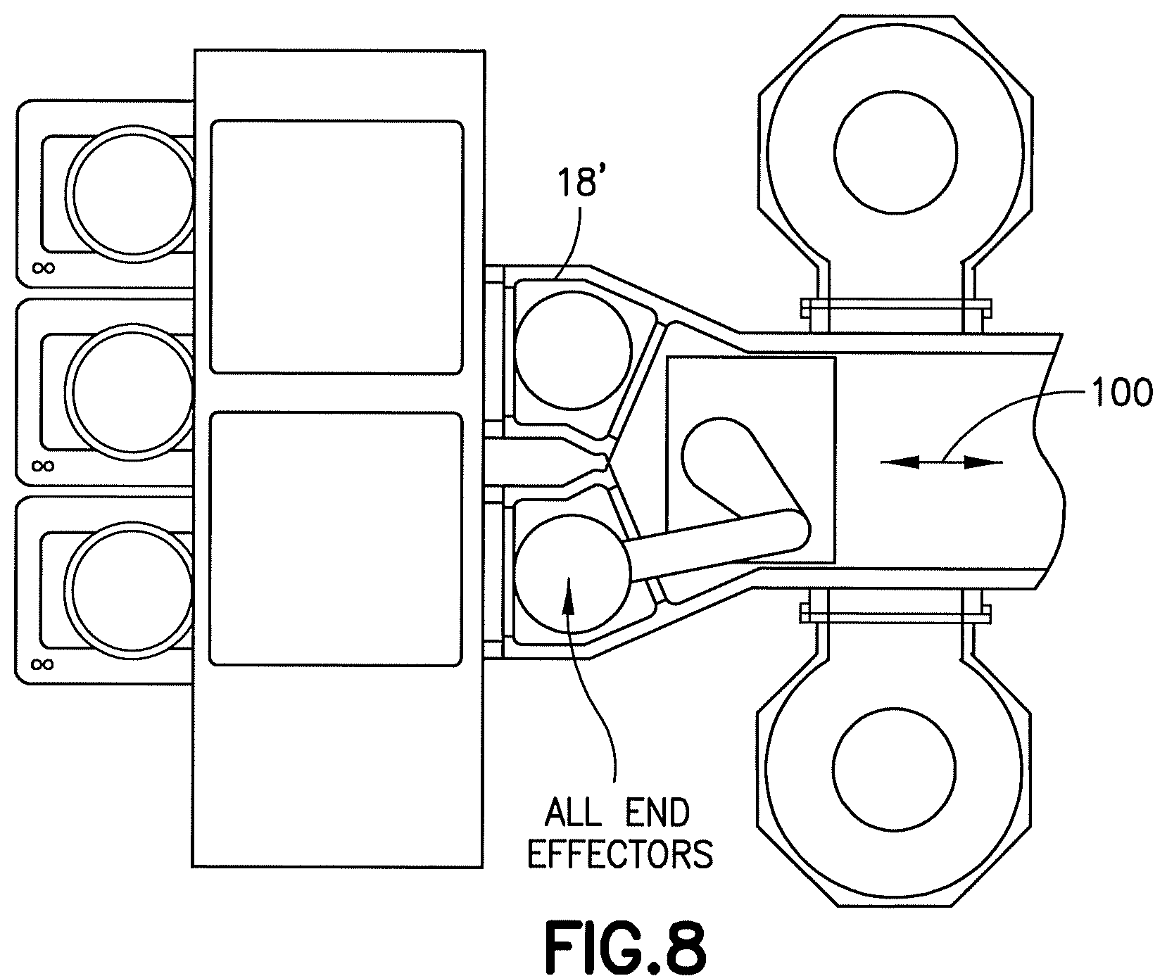 Patent US12103176 Figure 7 – Linear robot with two-link arm
