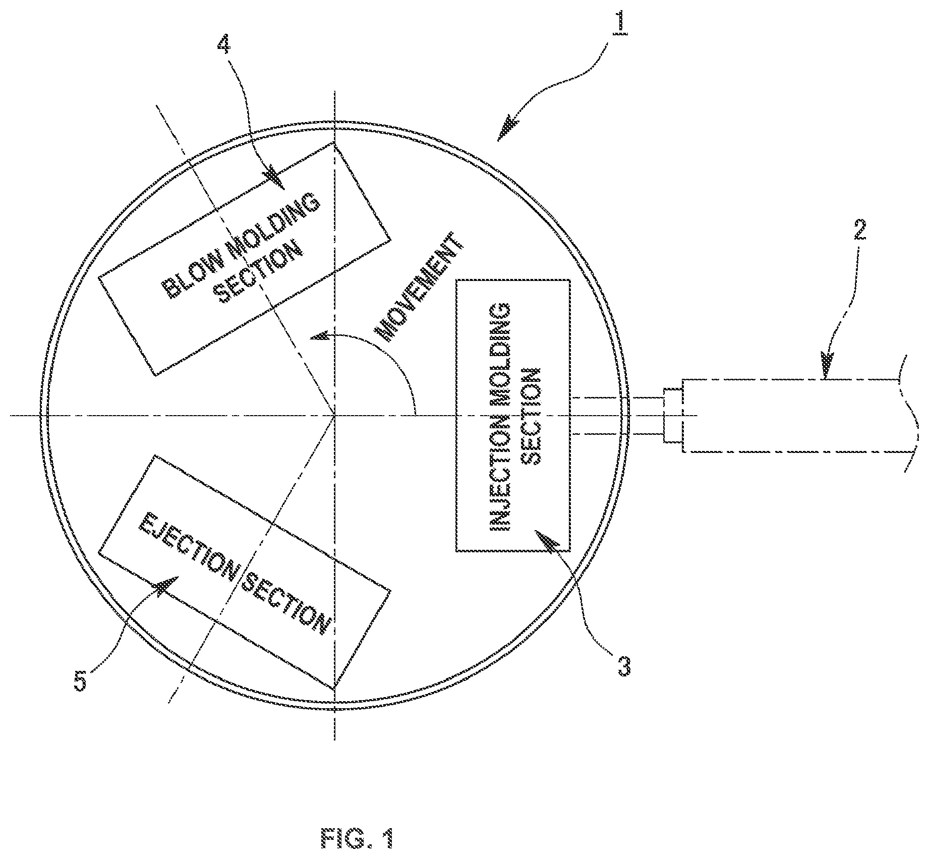 Patent US12103218 — Method for producing hollow molded article and injection stretch blow molding machine — Figure 1