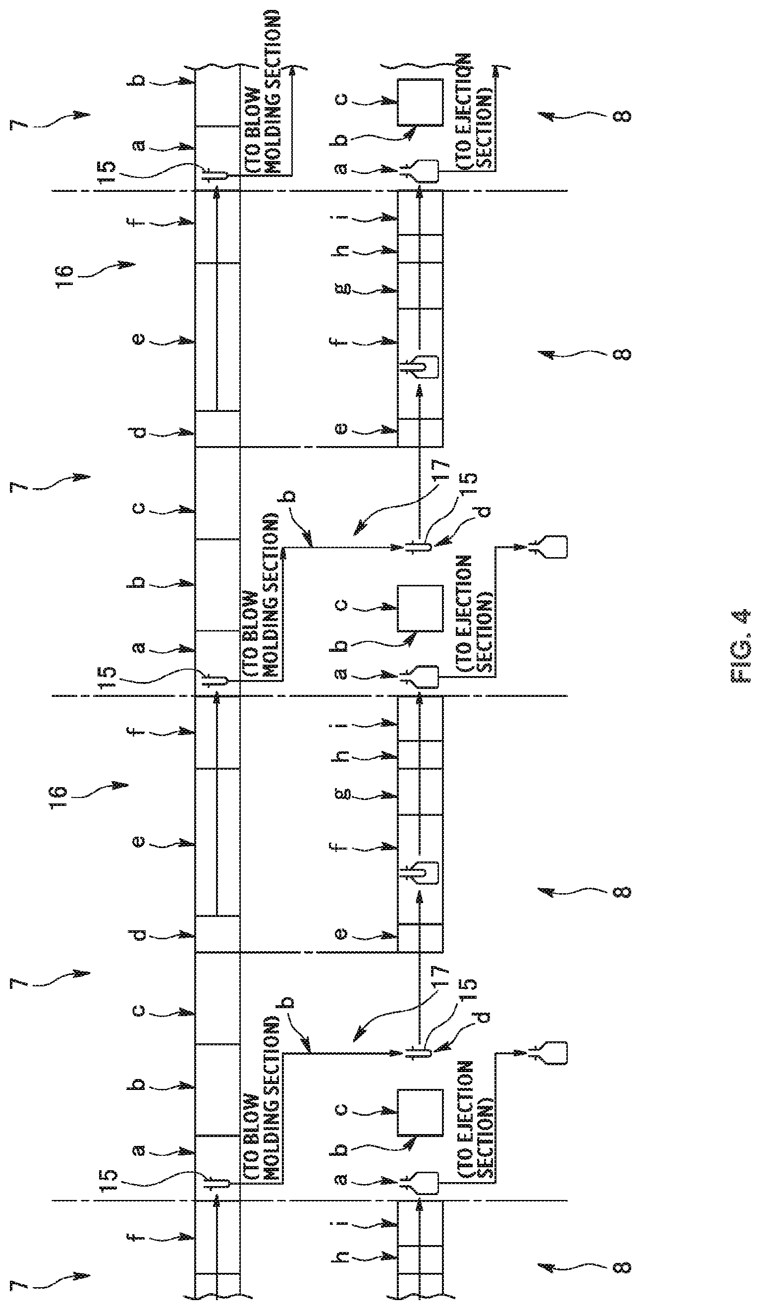 Patent US12103218 Figure 4 – Method for producing hollow molded article and injection stretch blow molding machine