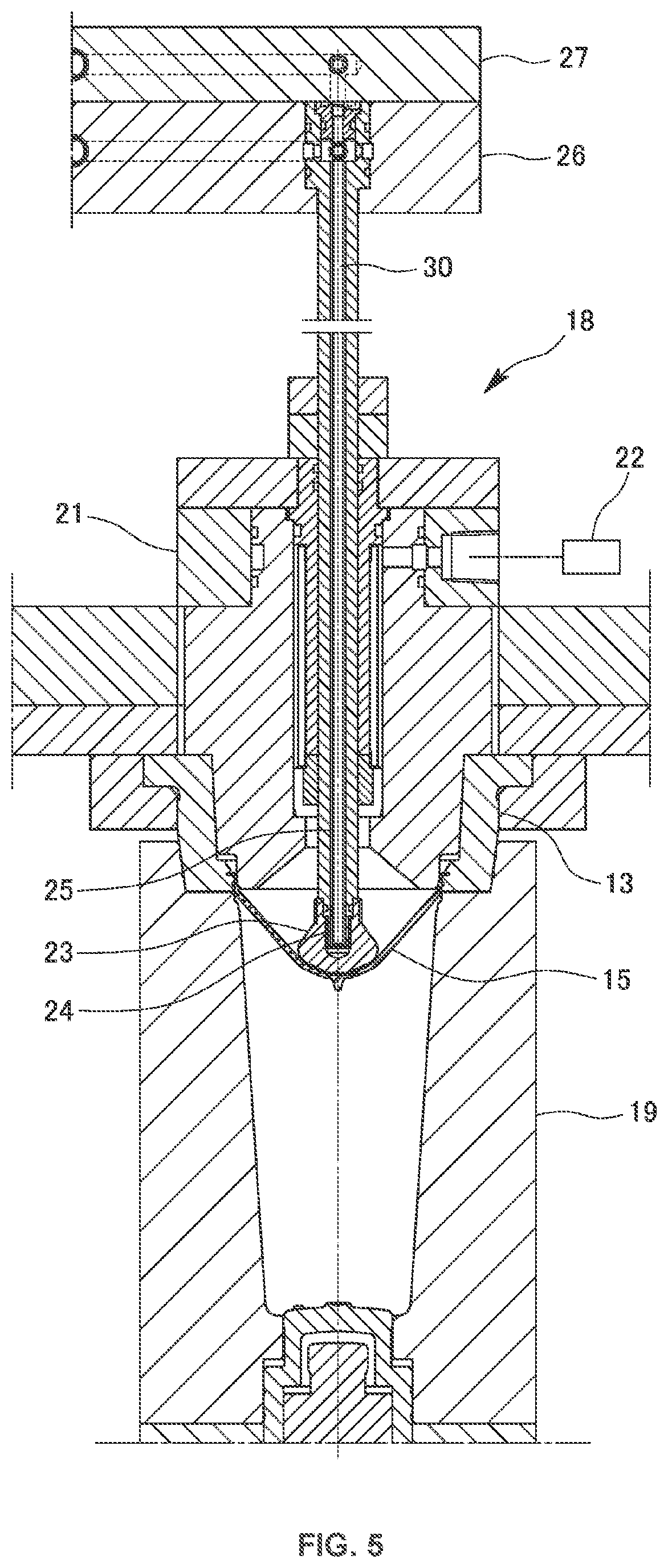 Patent US12103218 Figure 5 – Method for producing hollow molded article and injection stretch blow molding machine
