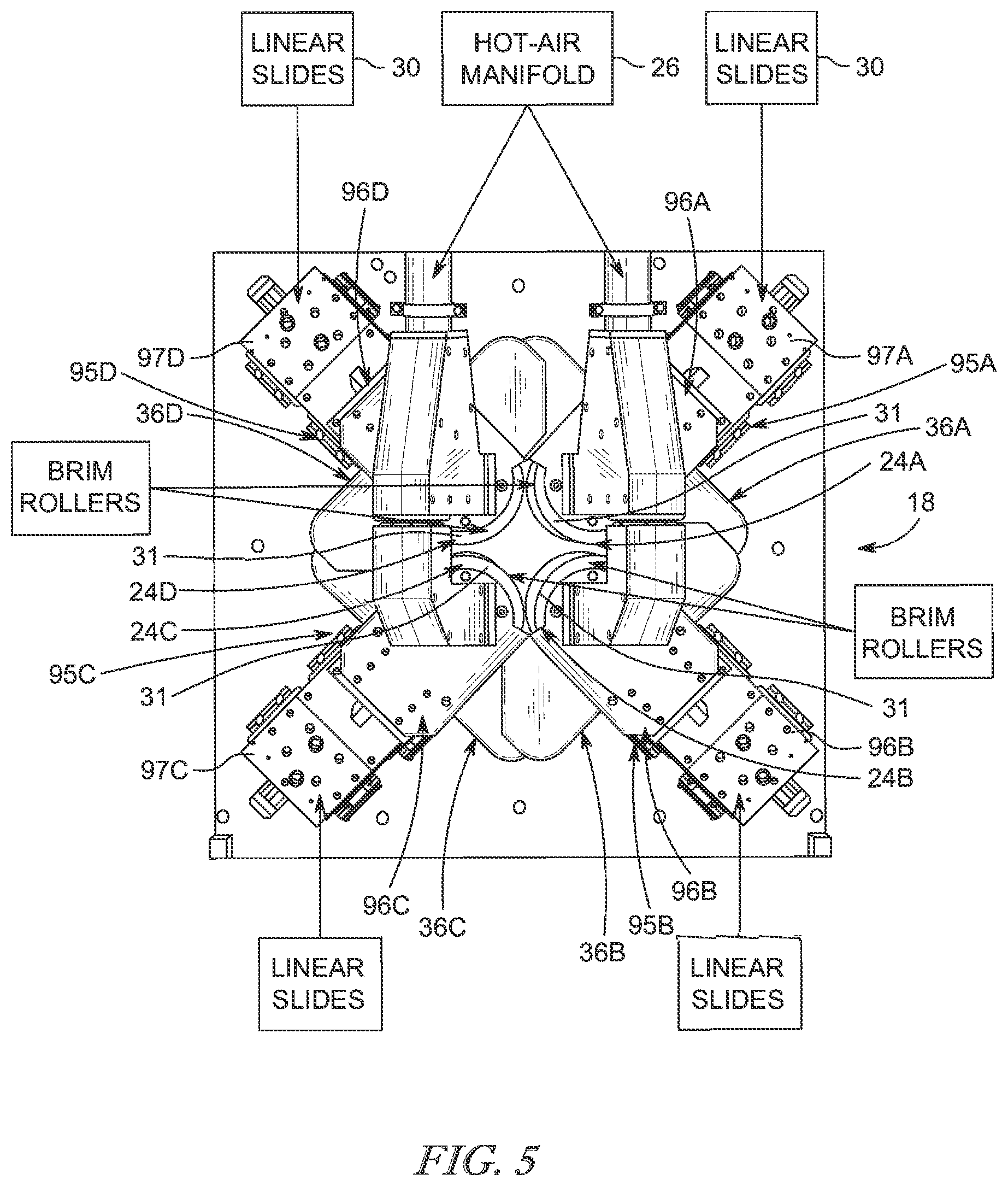Patent US12103221 Figure 4 – Brim-forming machine and method of use
