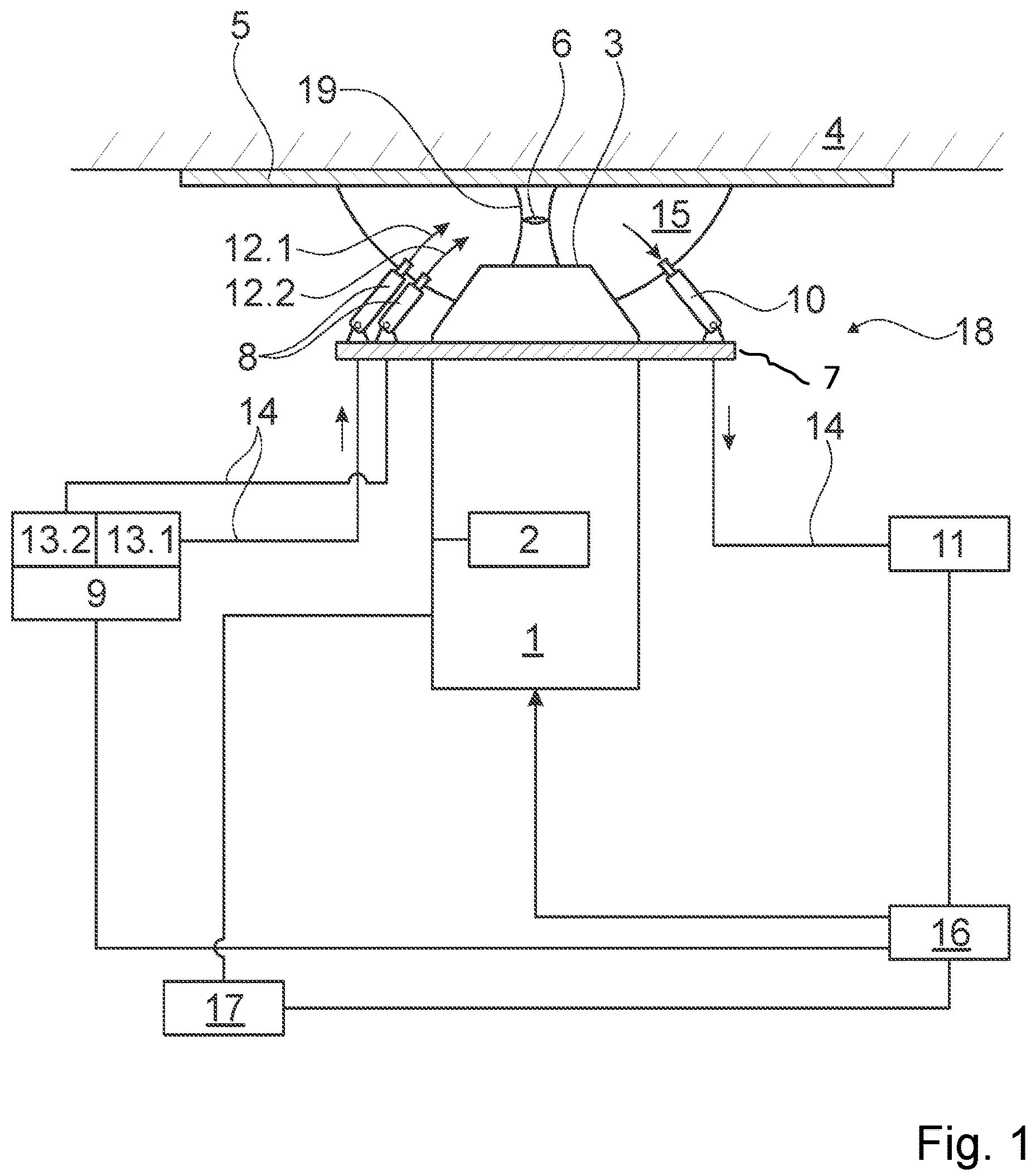Patent US12103226 Figure 1 – Device for treating or inspecting a material, use of the device