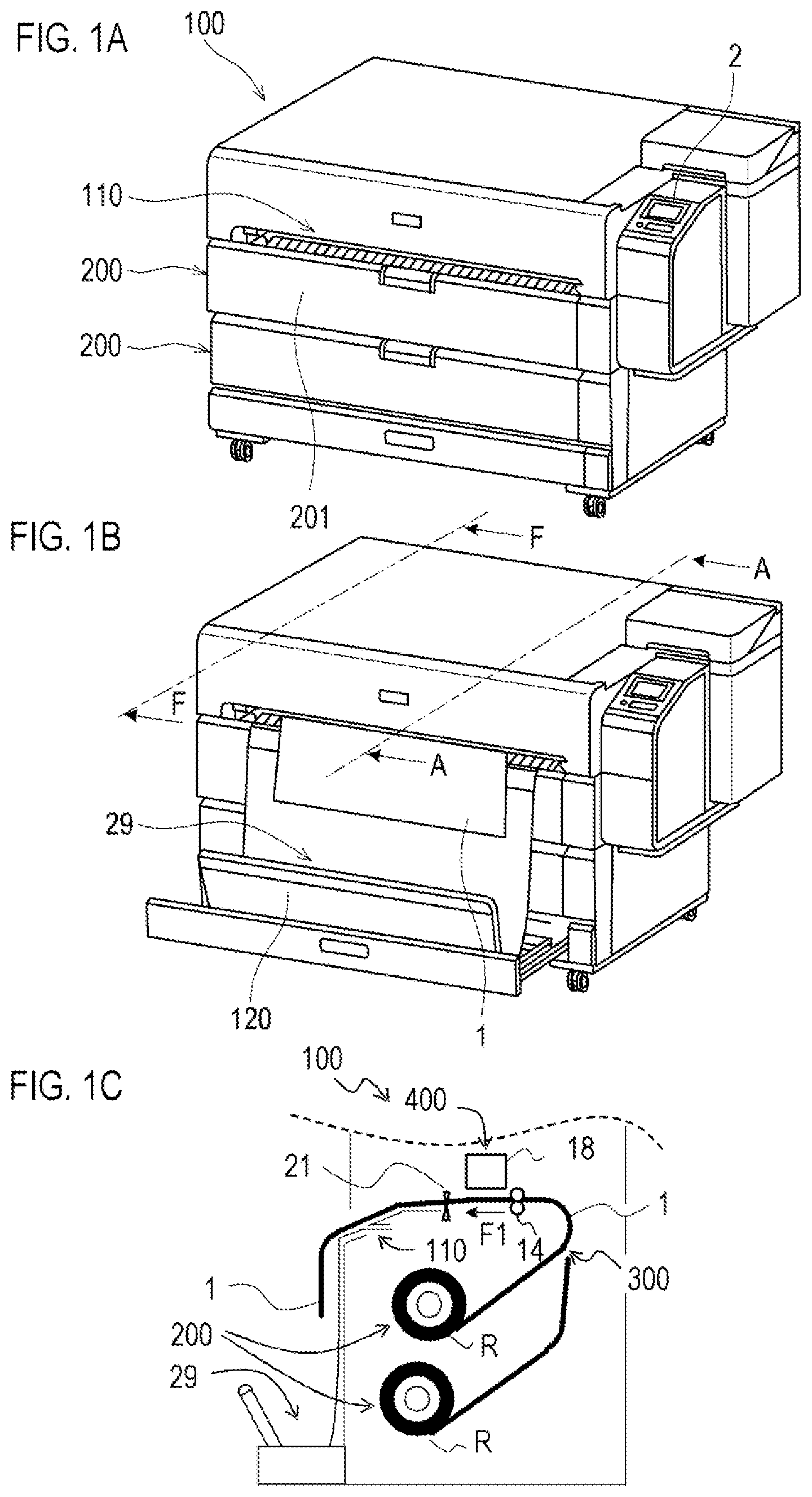 Patent US12103302 Figure 1 – Sheet accommodating device and recording apparatus with storable sheet receiving member