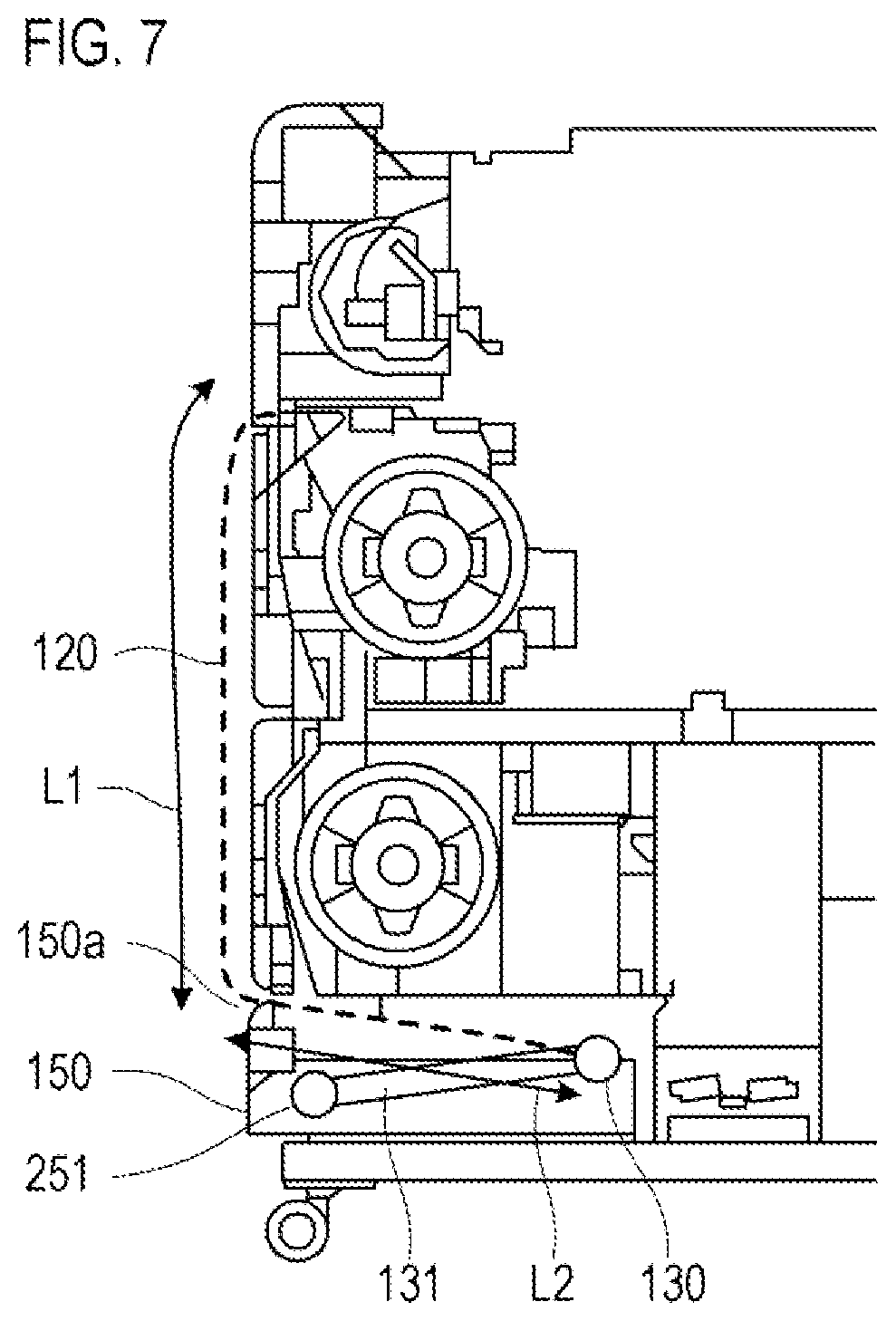 Patent US12103302 Figure 7 – Sheet accommodating device and recording apparatus with storable sheet receiving member
