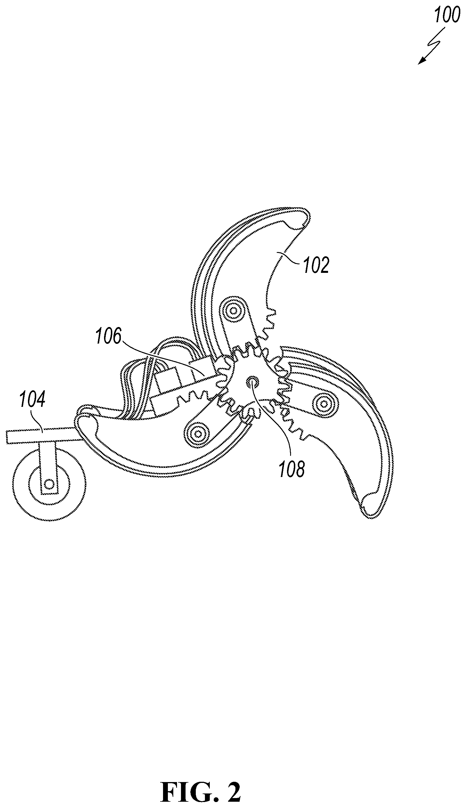 Patent US12103331 Figure 2 – Transformable wheel and leg assembly