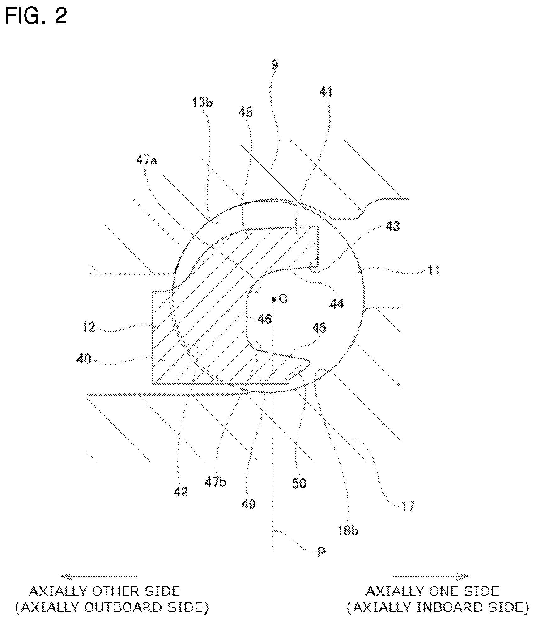 Patent US12103332 Figure 2 – Retainer for angular contact ball bearing, angular contact ball bearing, and hub unit bearing