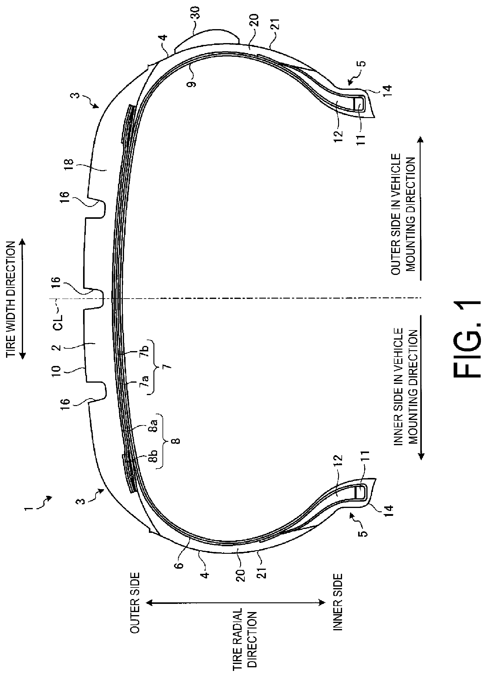 Patent US12103336 Figure 1 – Pneumatic tire