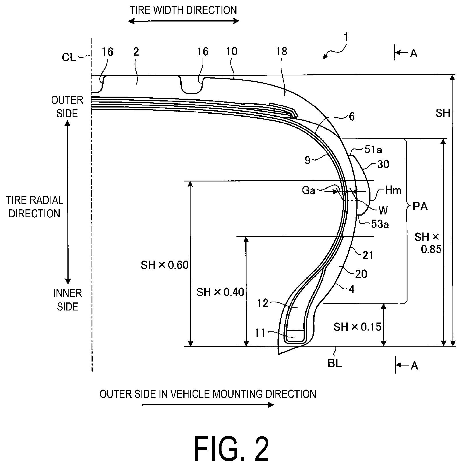 Patent US12103336 Figure 2 – Pneumatic tire