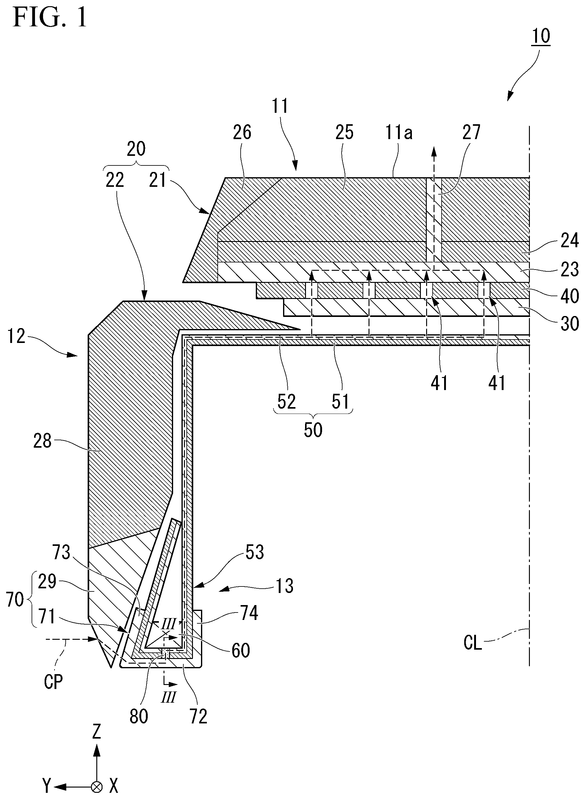 Patent US12103337 — Tire with carcass ply having conductive thread sewn portion — Figure 1