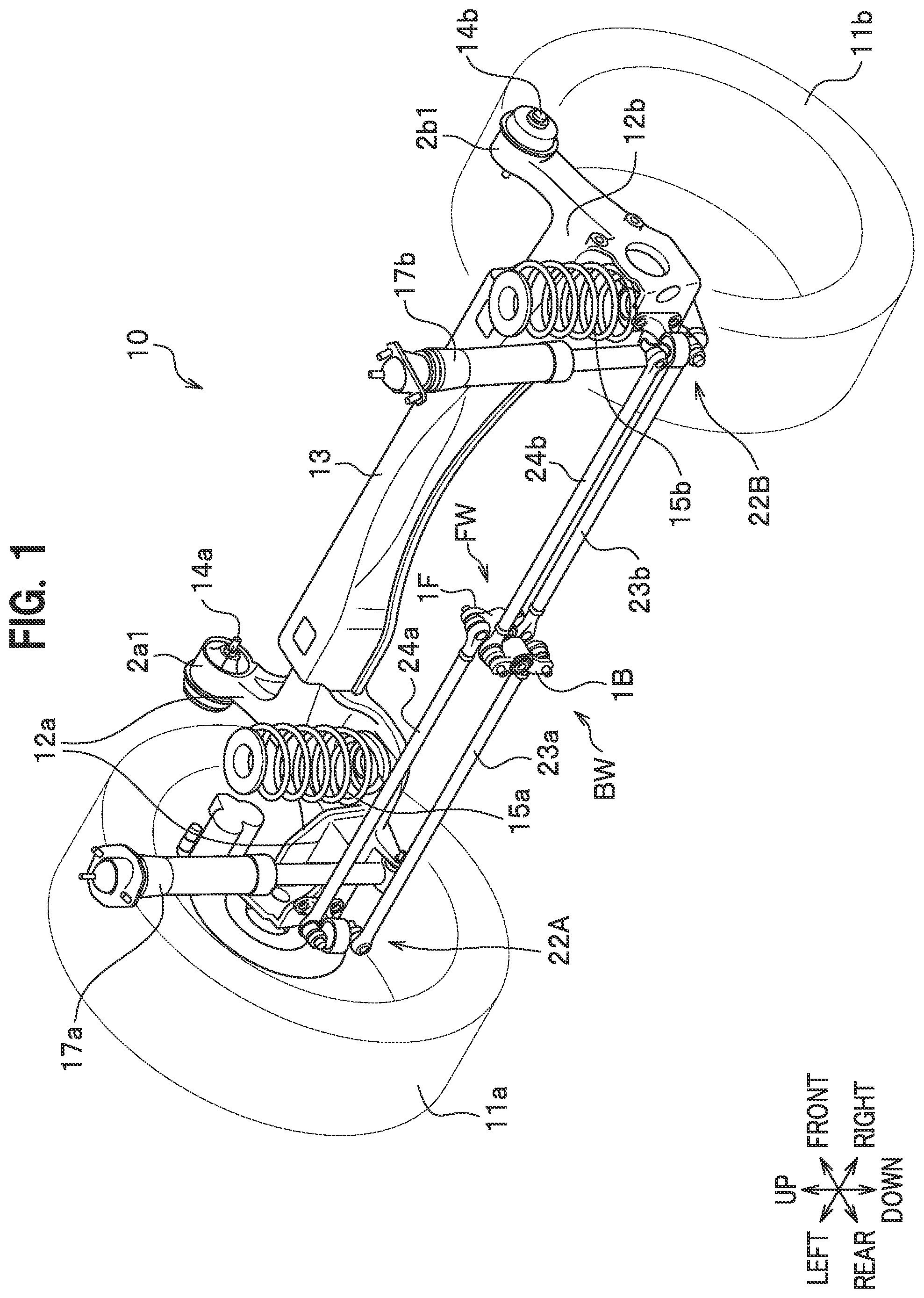 Patent US12103350 Figure 1 – Axle beam type suspension
