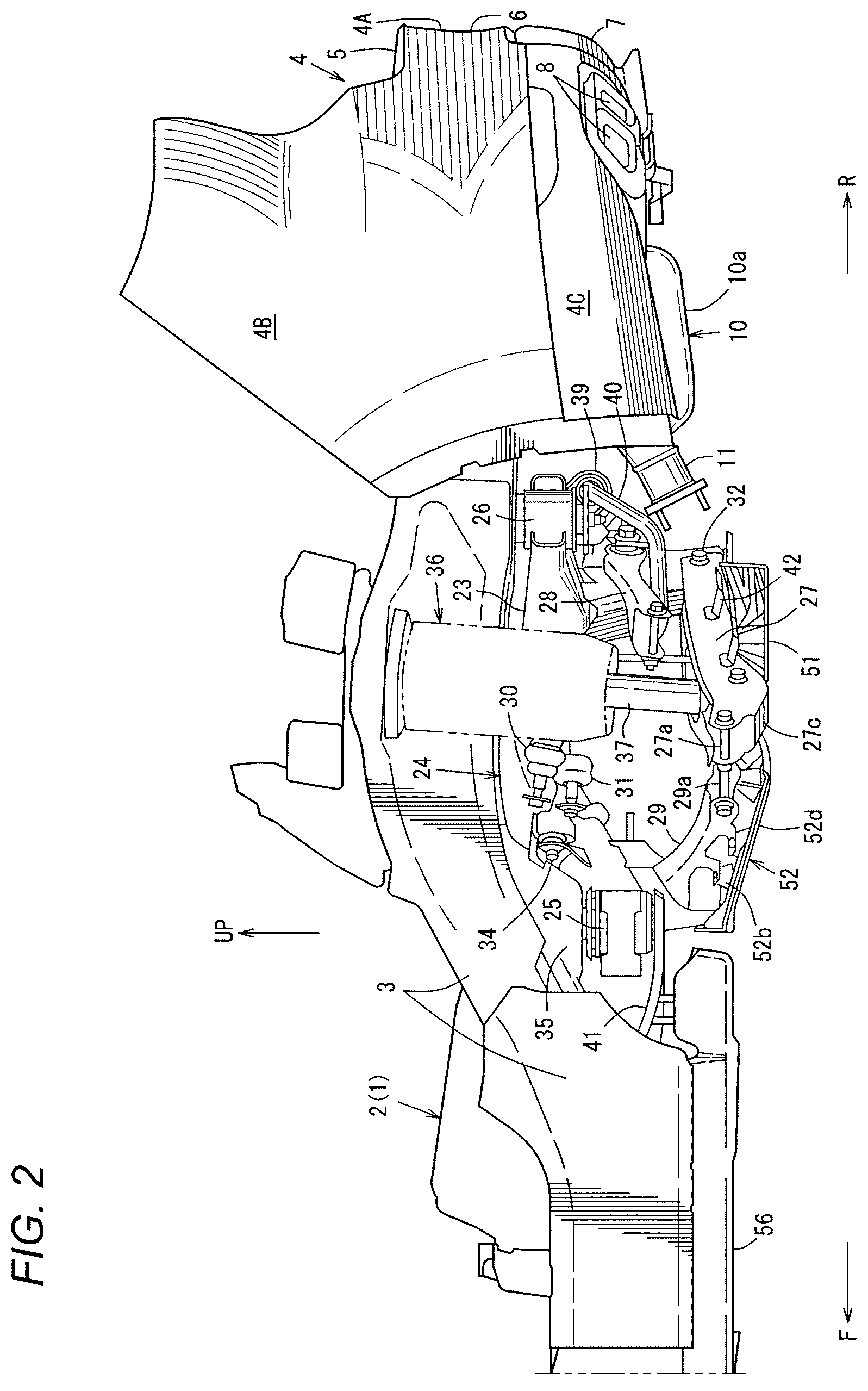 Patent US12103352 Figure 2 – Lower vehicle-body structure of vehicle