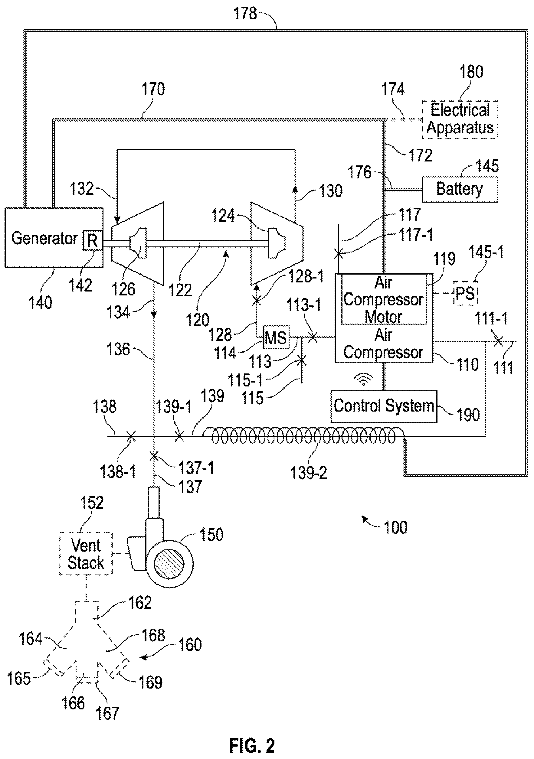Patent US12103354 Figure 2 – Air conditioning system, transportation system including the same, and associated method
