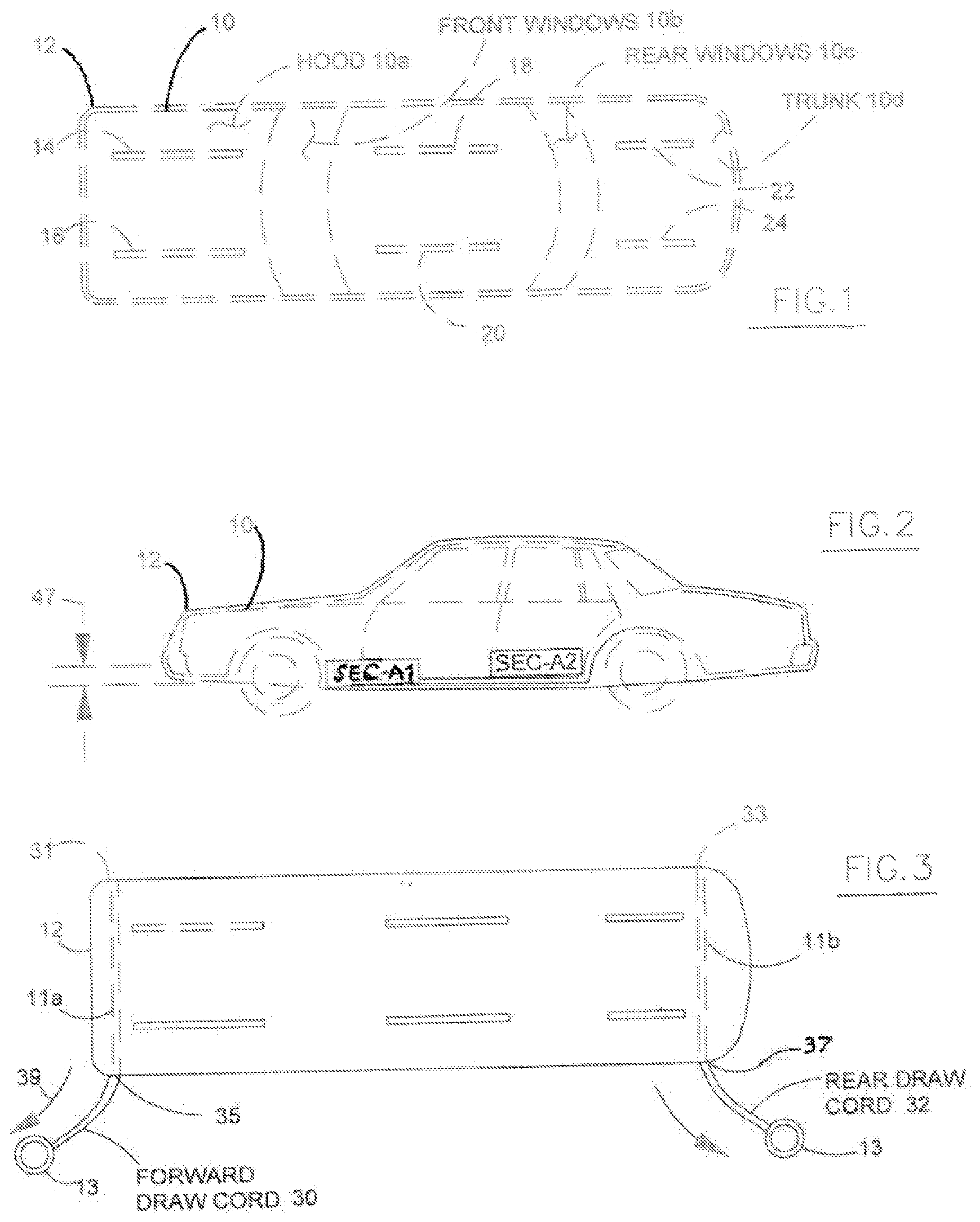 Patent US12103368 Figure 1 – Vehicle foldable cover with theft sensor system