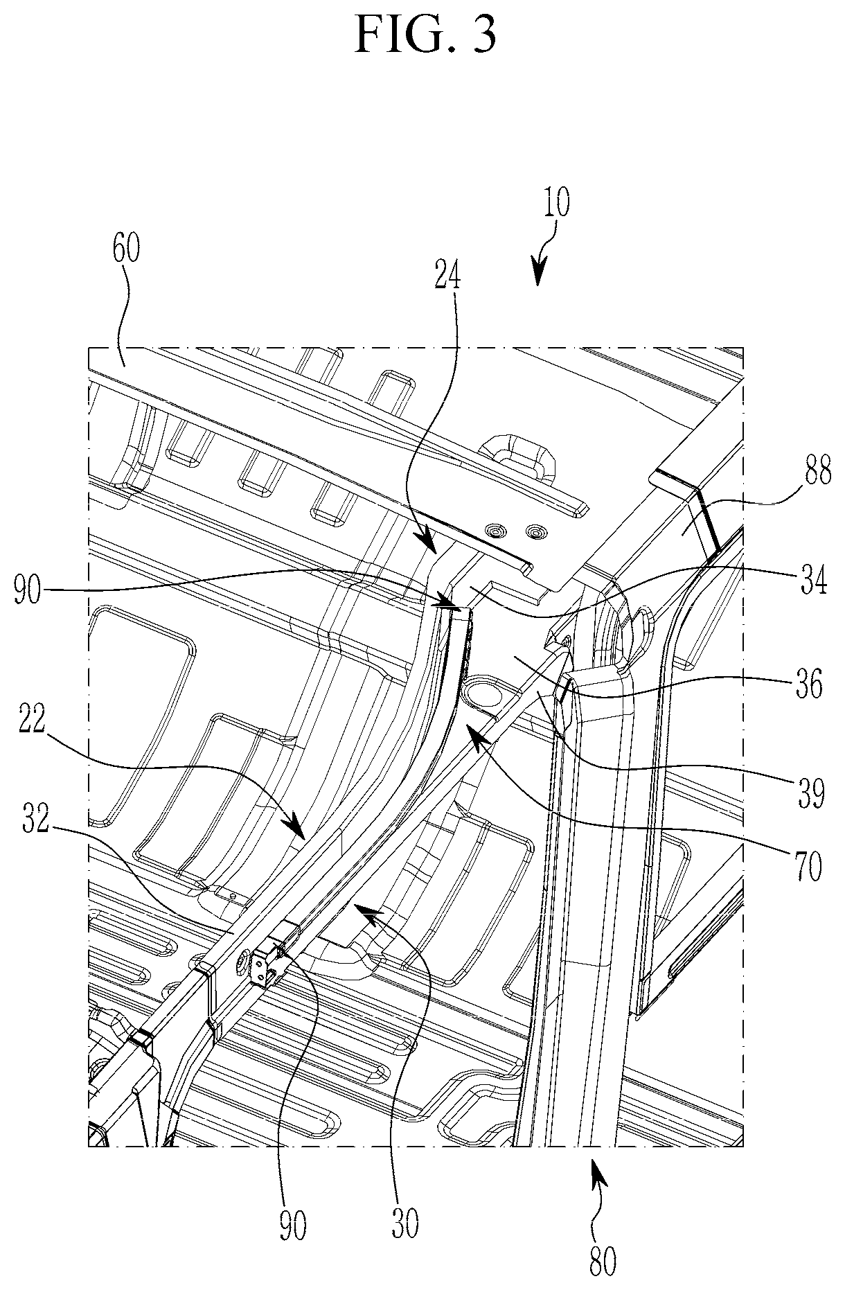 Patent US12103369 Figure 3 – Sliding door mounting reinforcement structure and vehicle body provided with the same