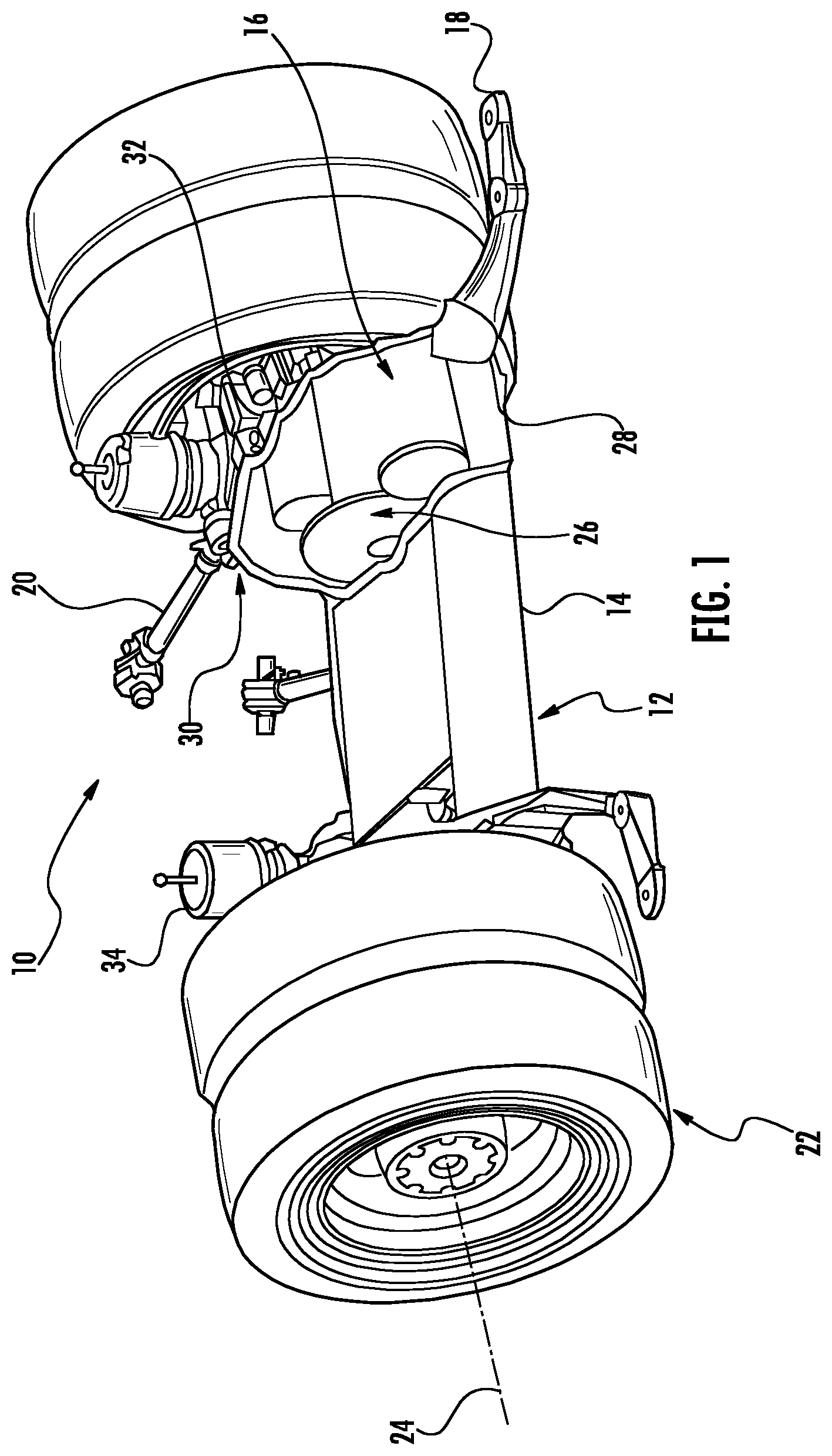 Patent US12103382 Figure 1 – Axle assembly for low floor vehicle