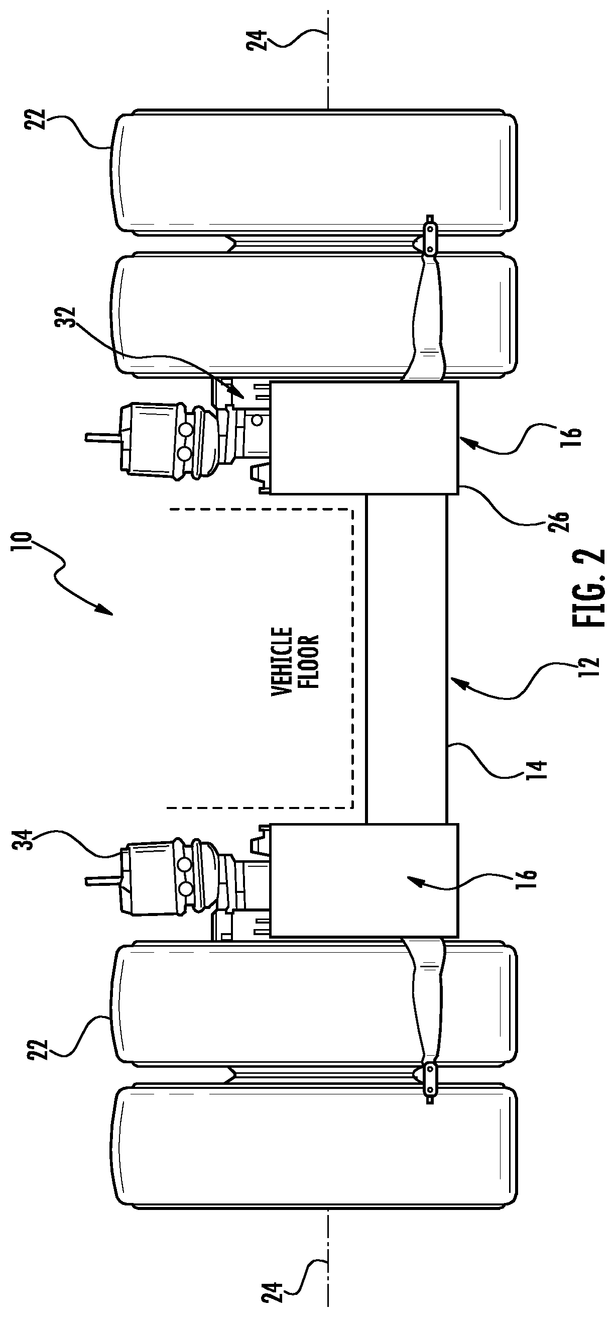 Patent US12103382 Figure 2 – Axle assembly for low floor vehicle