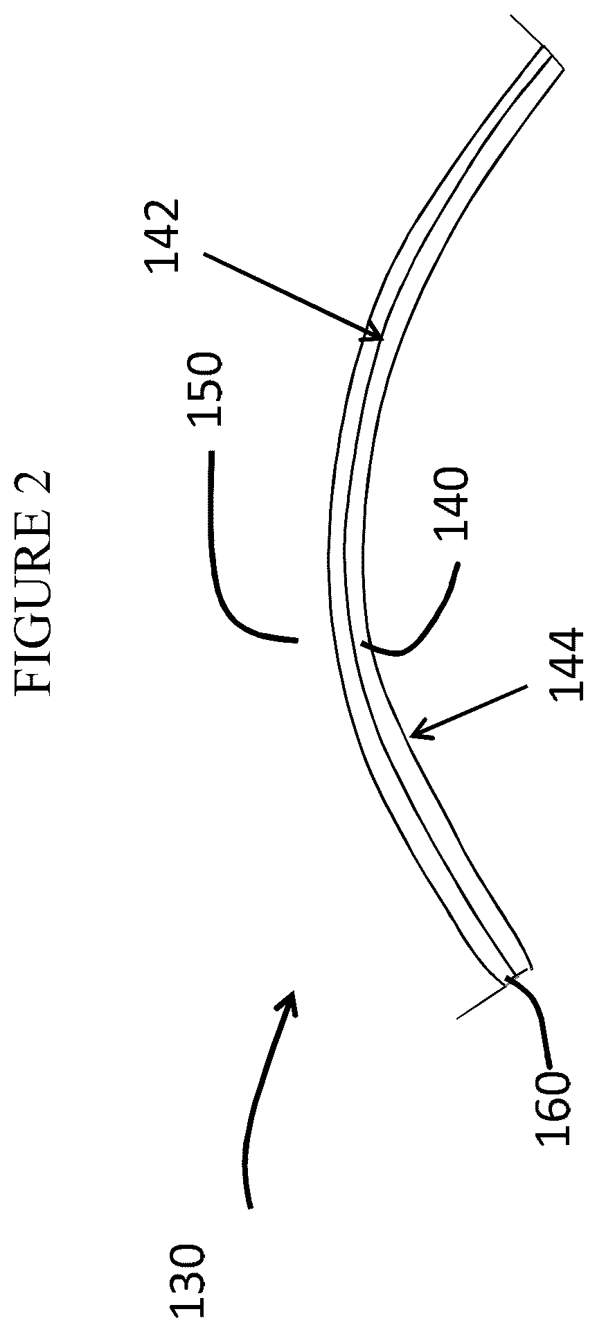 Patent US12103397 Figure 2 – Vehicle interior systems having a curved cover glass with improved reliability and methods for forming the same