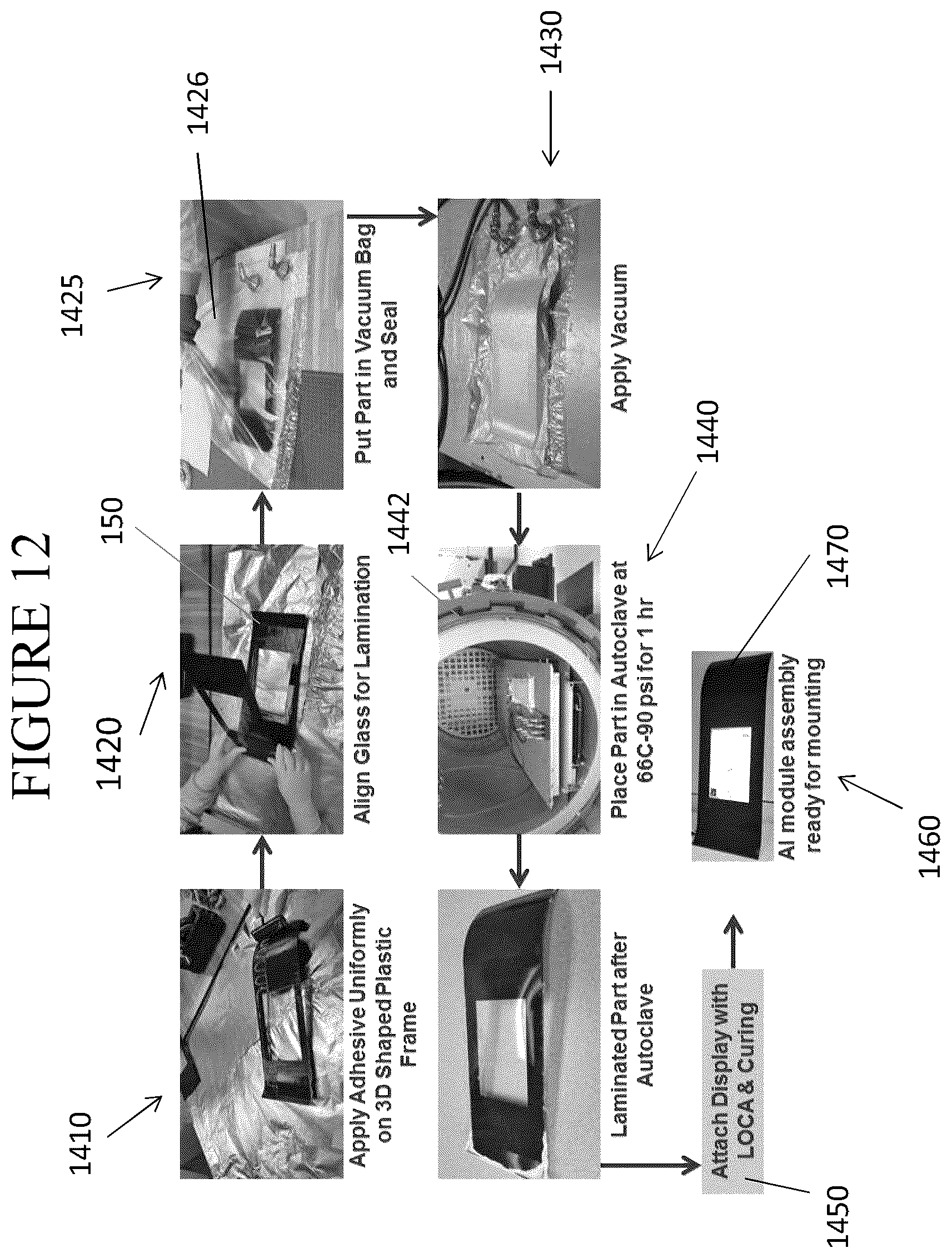 Patent US12103397 Figure 12 – Vehicle interior systems having a curved cover glass with improved reliability and methods for forming the same