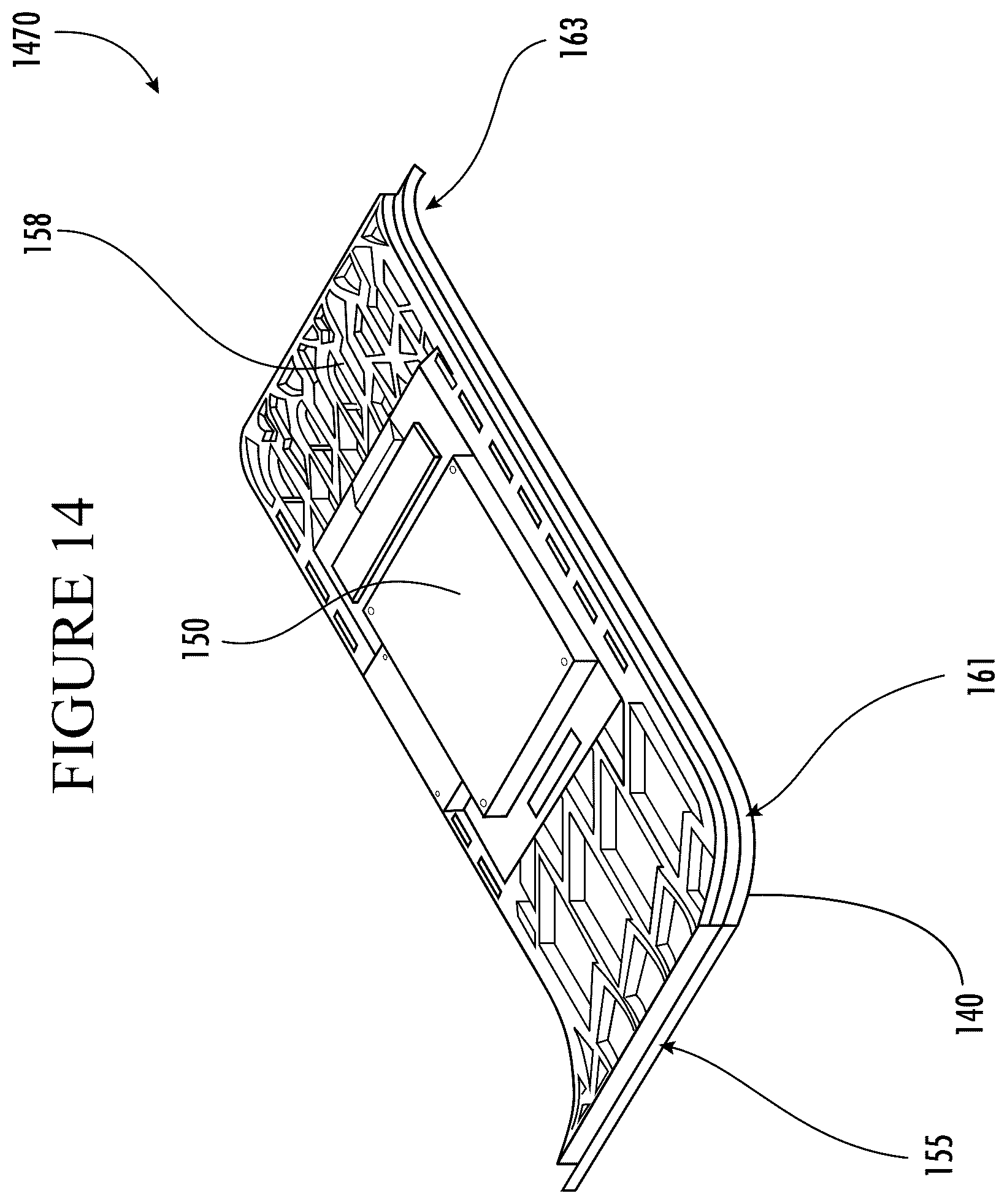 Patent US12103397 Figure 14 – Vehicle interior systems having a curved cover glass with improved reliability and methods for forming the same