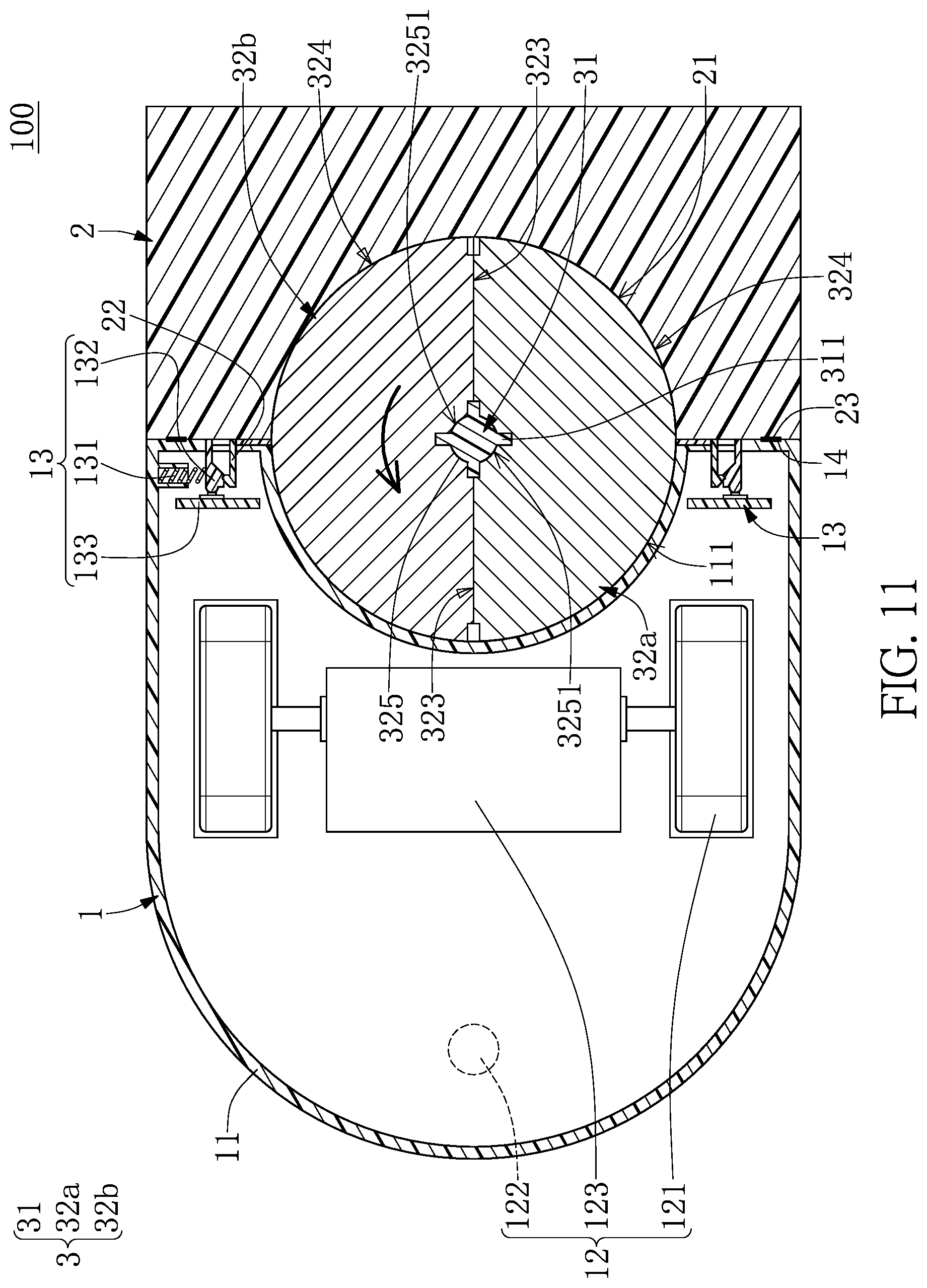 Patent US12103425 Figure 11 – Automatic battery replacement apparatus, moving platform, and rechargeable battery