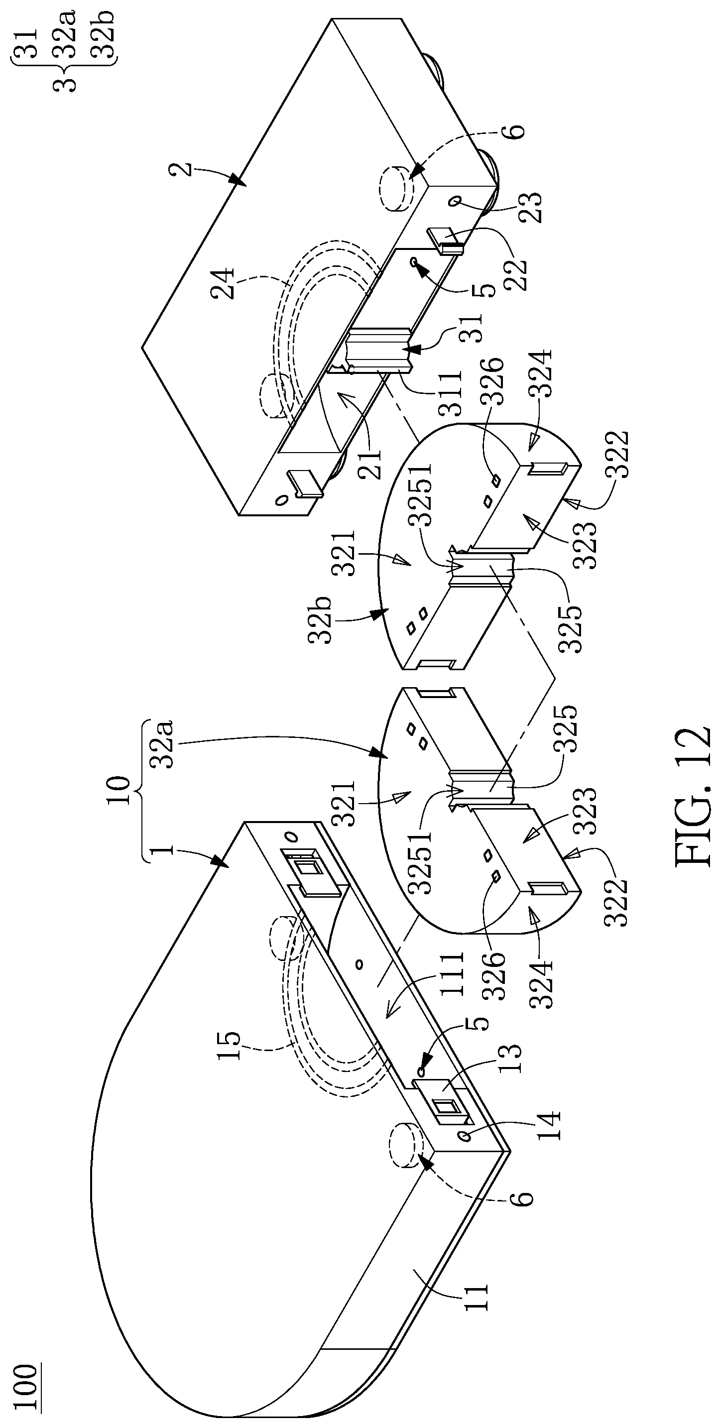 Patent US12103425 Figure 12 – Automatic battery replacement apparatus, moving platform, and rechargeable battery