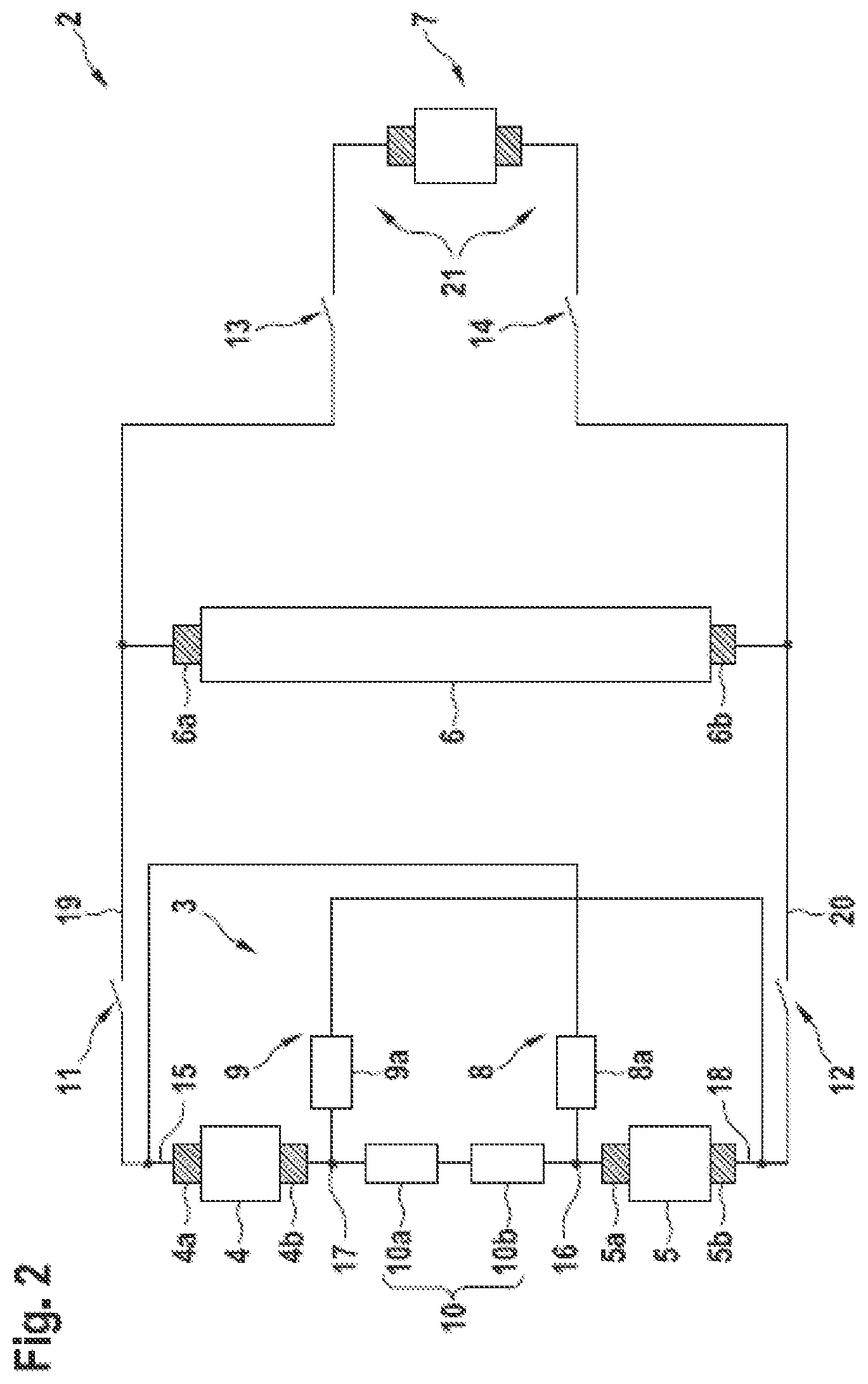 Patent US12103430 Figure 2 – Electric circuit for a high-voltage network of a vehicle