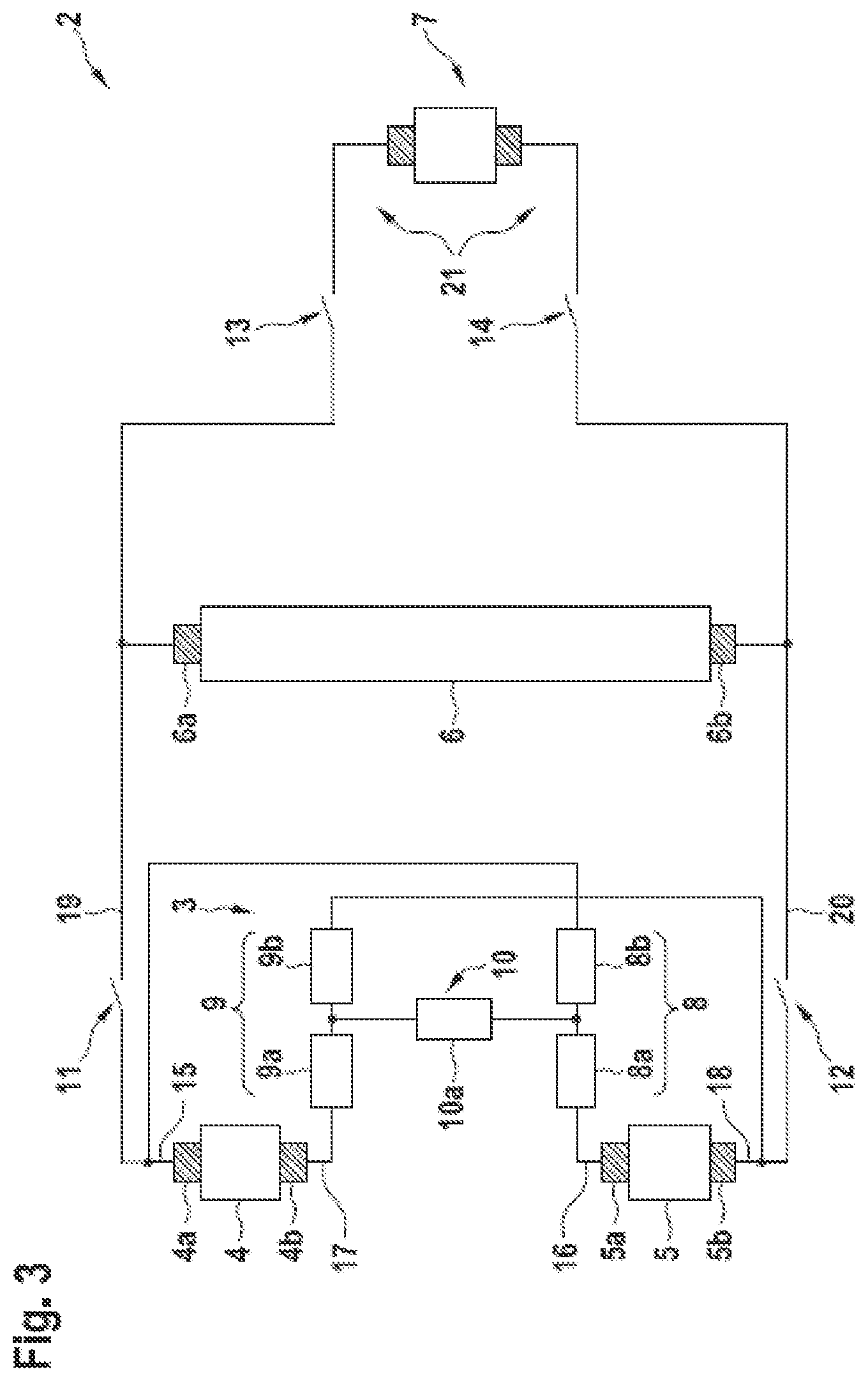 Patent US12103430 Figure 3 – Electric circuit for a high-voltage network of a vehicle