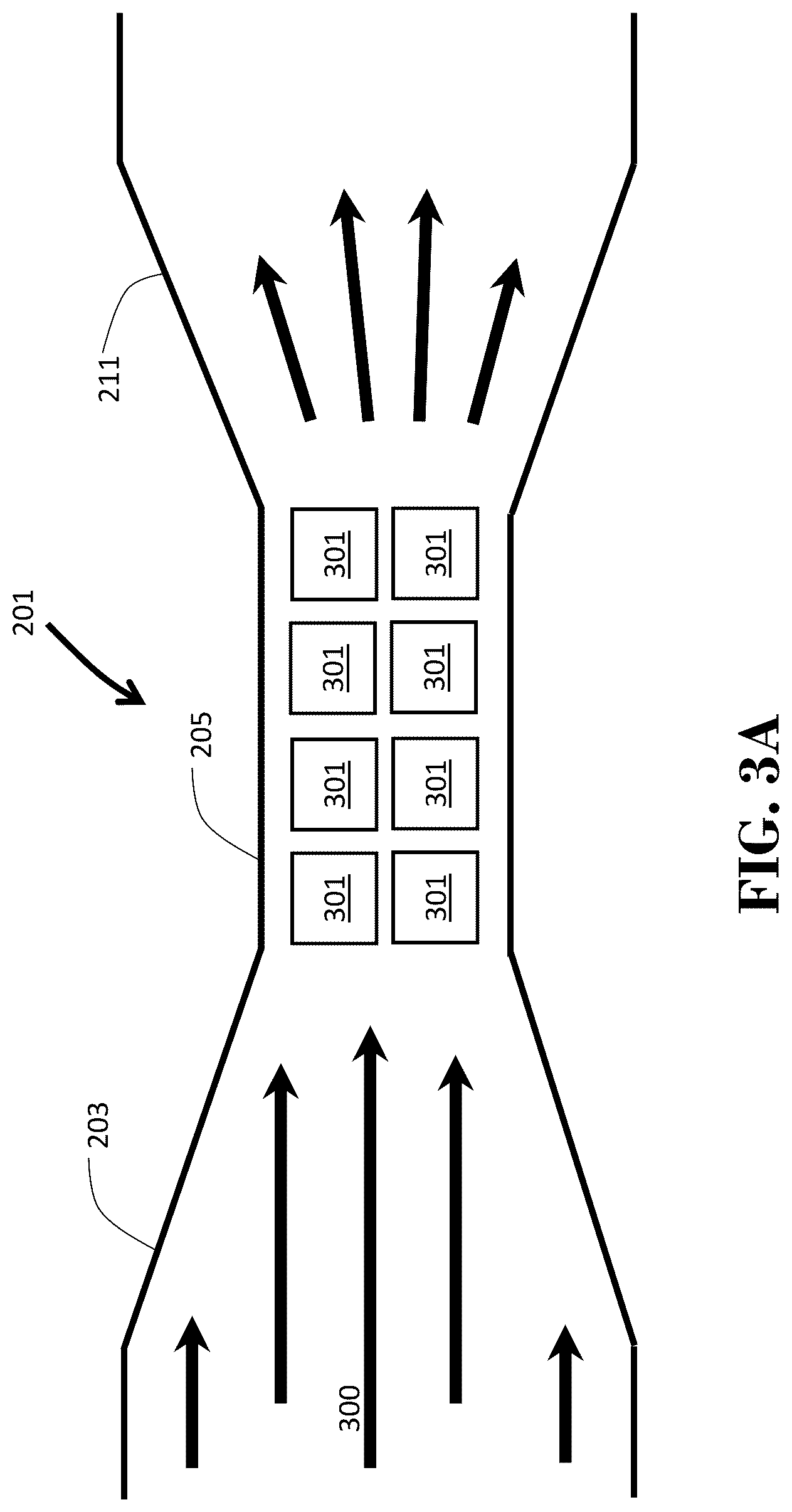 Patent US12103434 Figure 3 – Apparatus for harvesting electrical energy from air flow in a moving vehicle using piezoelectric flag sheets in a Venturi system