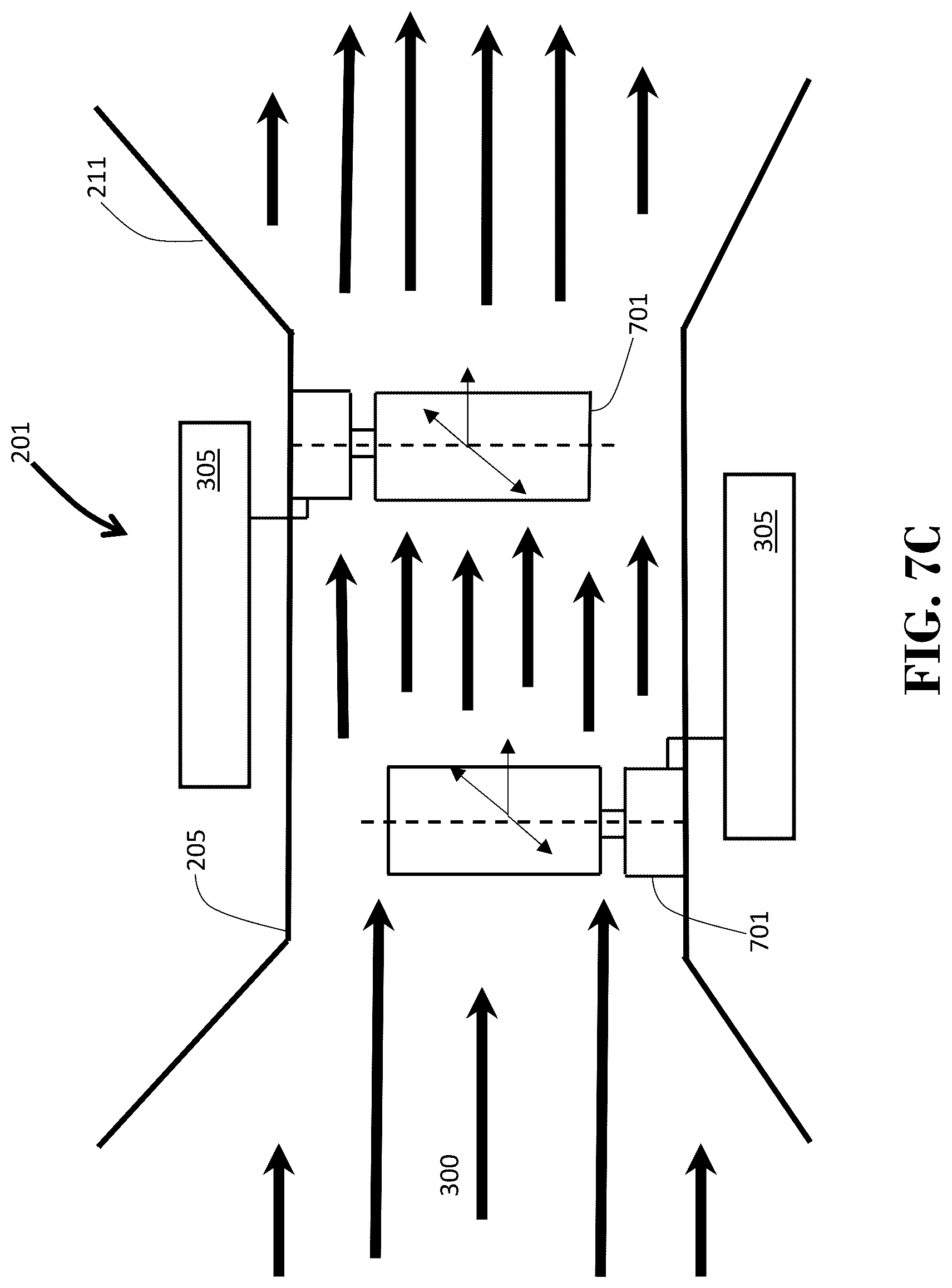 Patent US12103434 Figure 11 – Apparatus for harvesting electrical energy from air flow in a moving vehicle using piezoelectric flag sheets in a Venturi system