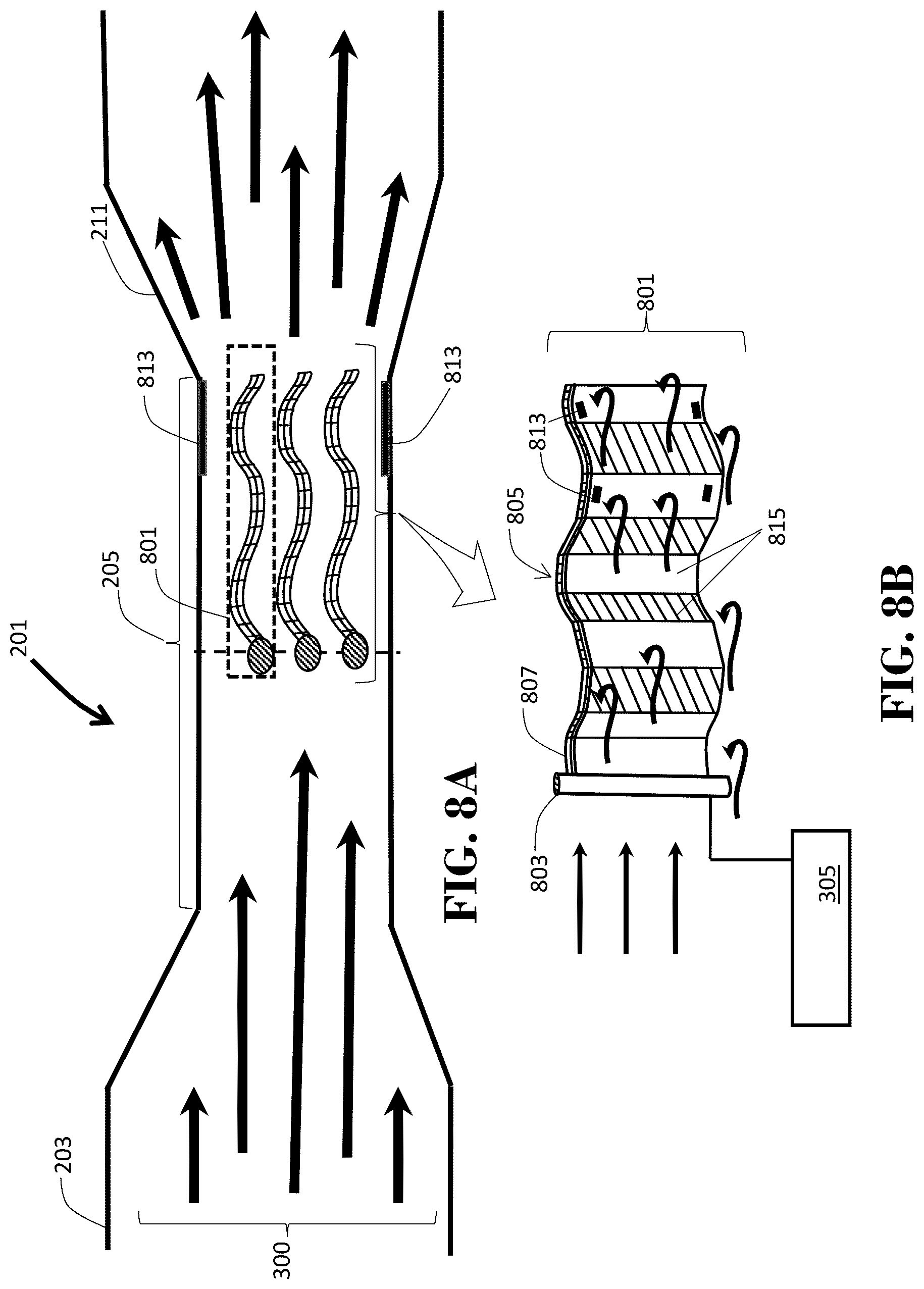 Patent US12103434 Figure 13 – Apparatus for harvesting electrical energy from air flow in a moving vehicle using piezoelectric flag sheets in a Venturi system
