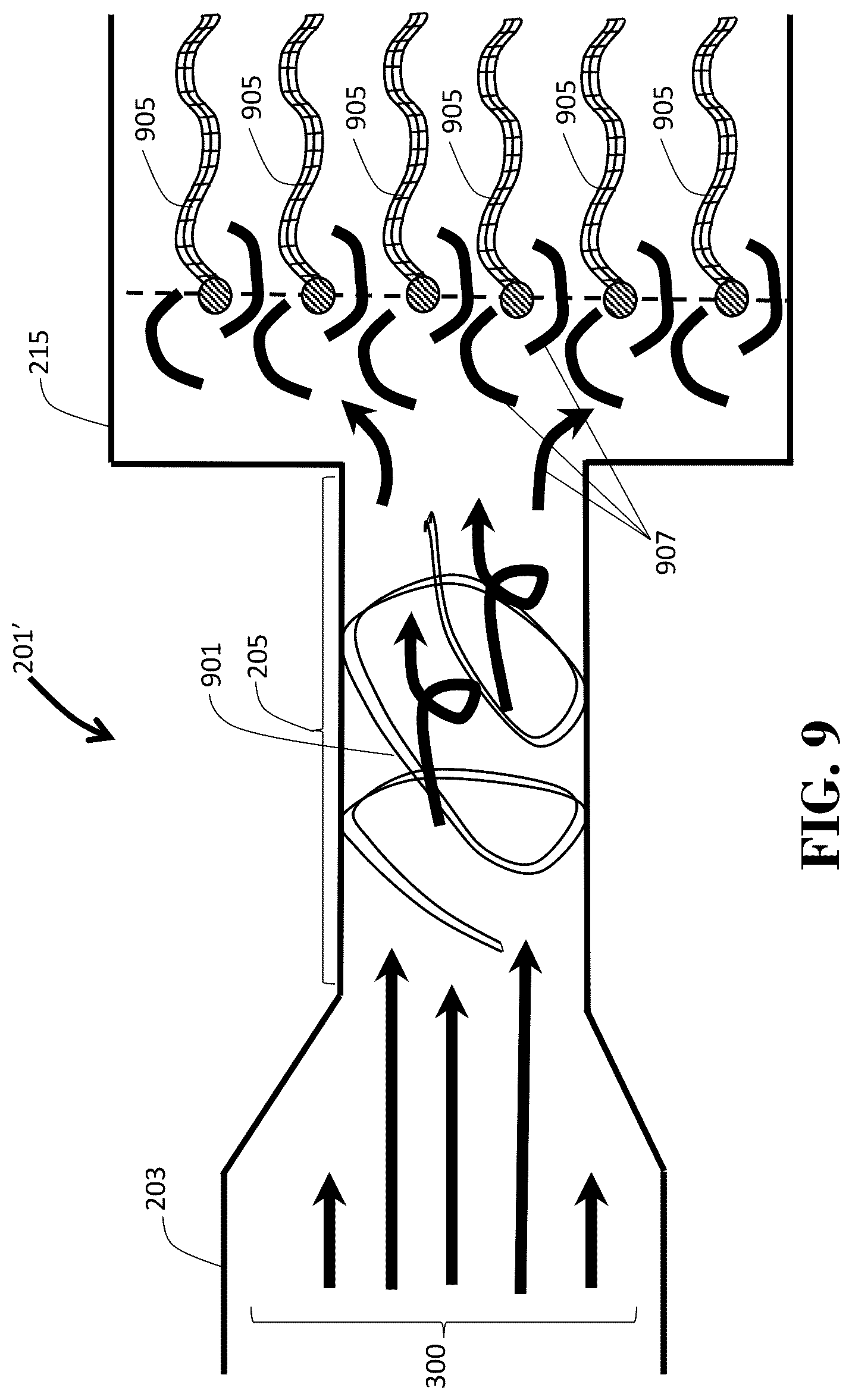 Patent US12103434 Figure 15 – Apparatus for harvesting electrical energy from air flow in a moving vehicle using piezoelectric flag sheets in a Venturi system
