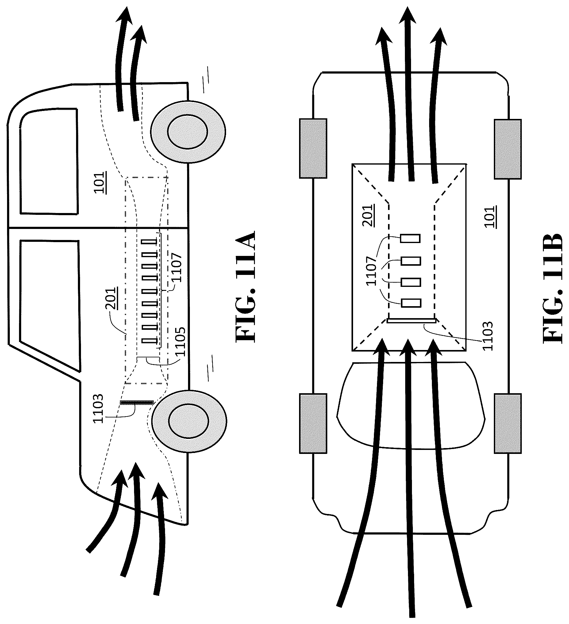 Patent US12103434 Figure 17 – Apparatus for harvesting electrical energy from air flow in a moving vehicle using piezoelectric flag sheets in a Venturi system