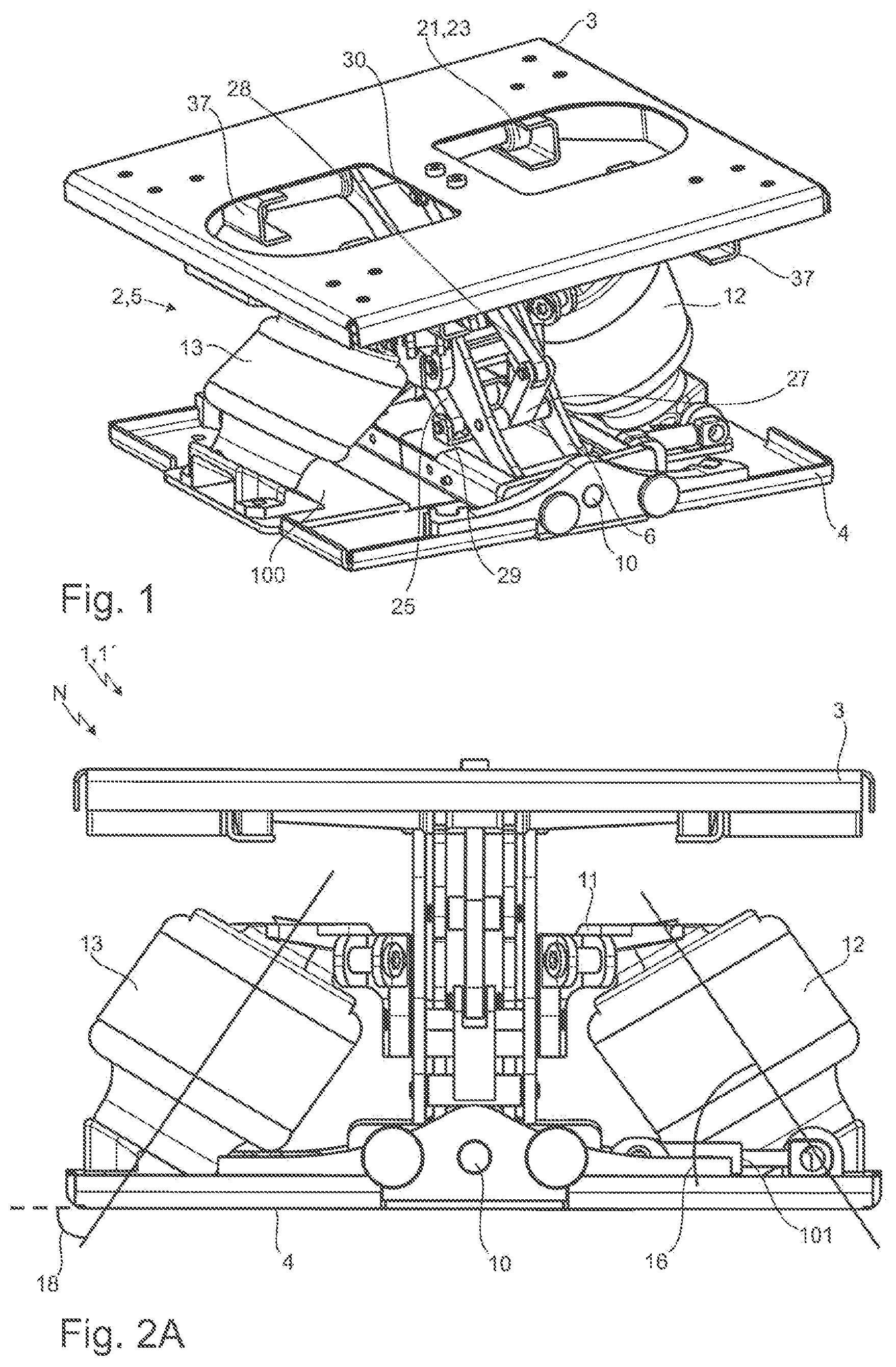 Patent US12103446 Figure 1 – Vehicle seat having a suspension unit for cushioning rolling and vertical suspension movements