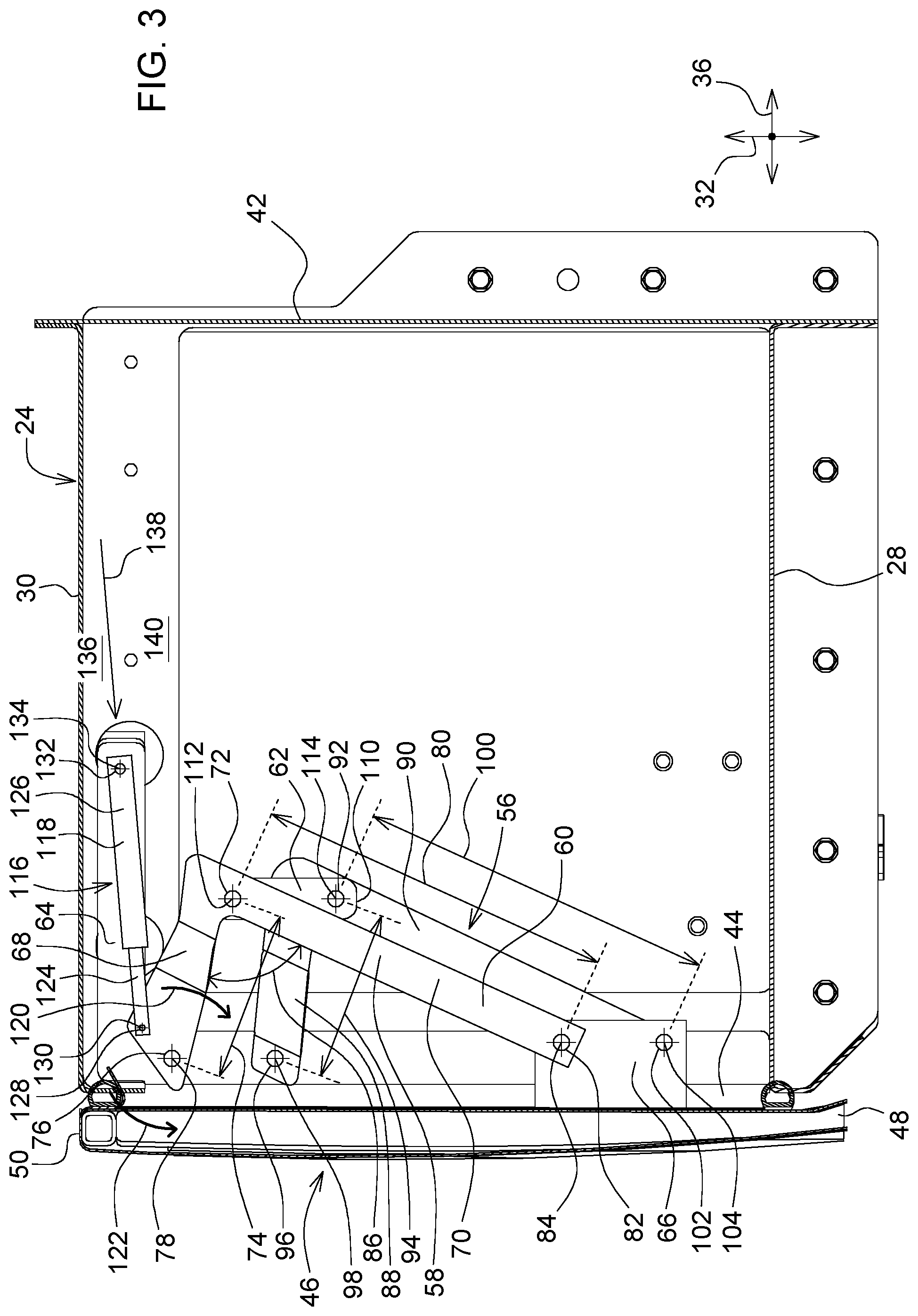 Patent US12103467 Figure 3 – Uplift twine box door linkage system for baler implement