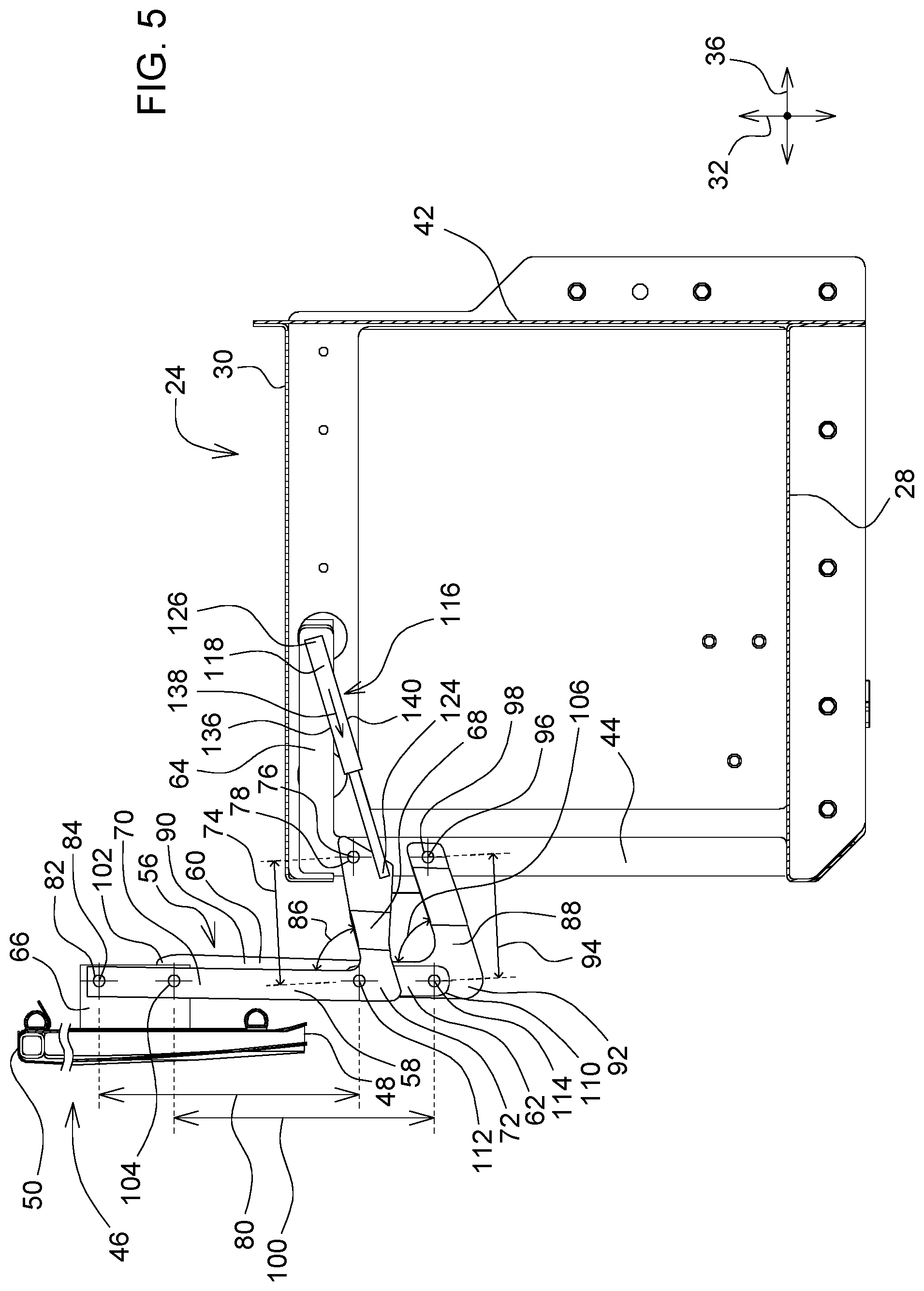 Patent US12103467 Figure 5 – Uplift twine box door linkage system for baler implement