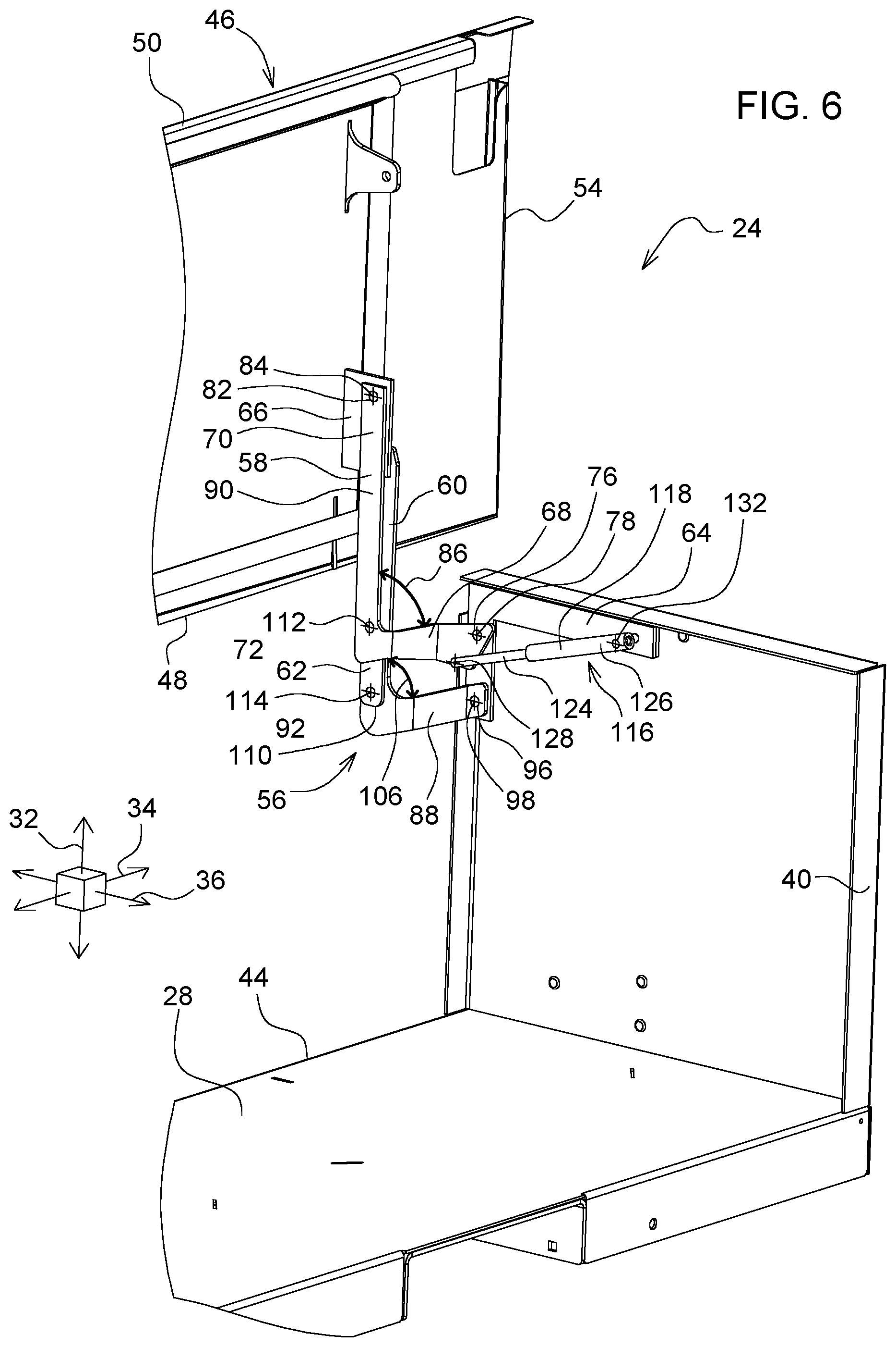 Patent US12103467 Figure 6 – Uplift twine box door linkage system for baler implement